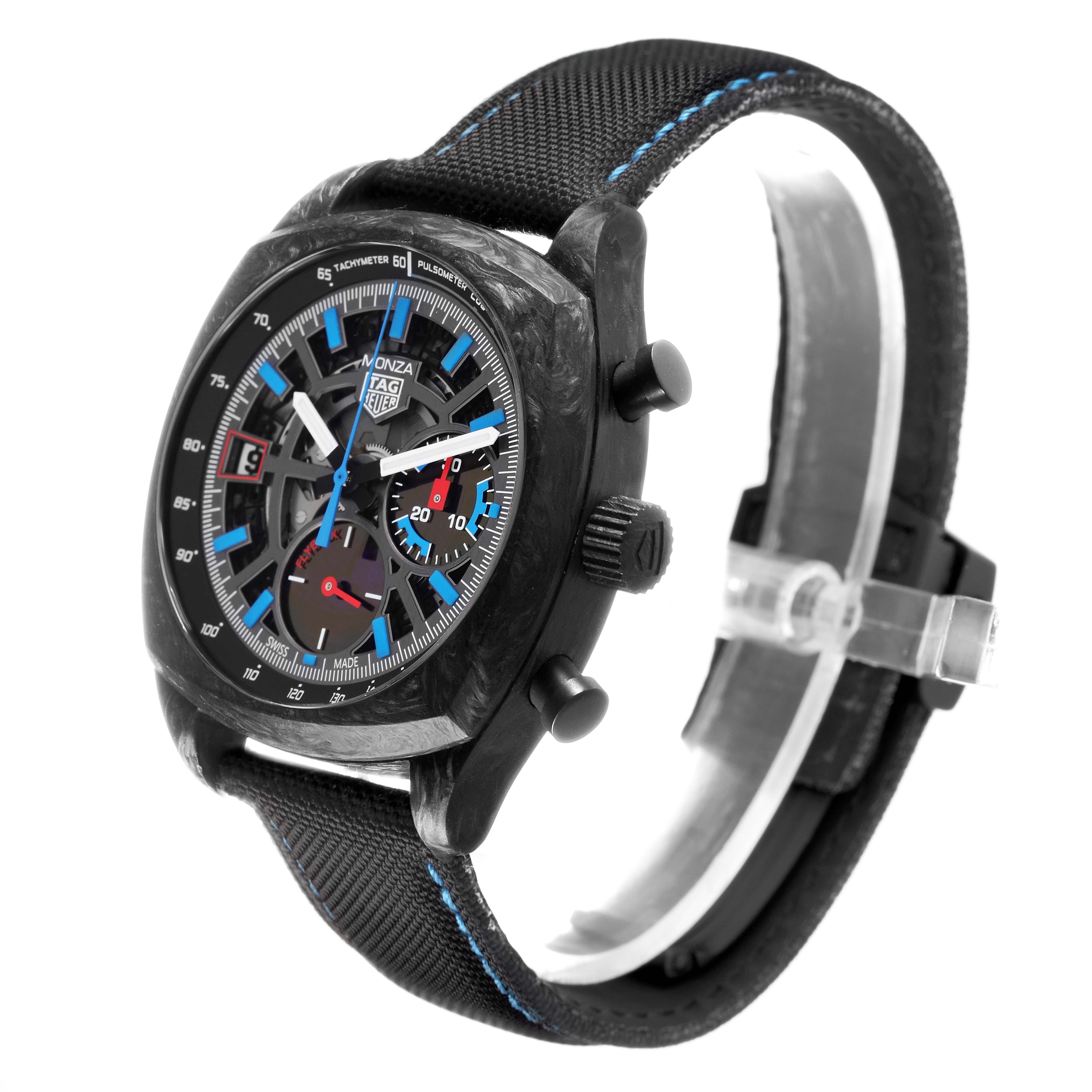 The Tag Heuer Monza CR5090.FN6001 Men's Titanium Grey Dial watch is shown at a three-quarter angle, displaying the face, bezel, pushers, and part of the strap.