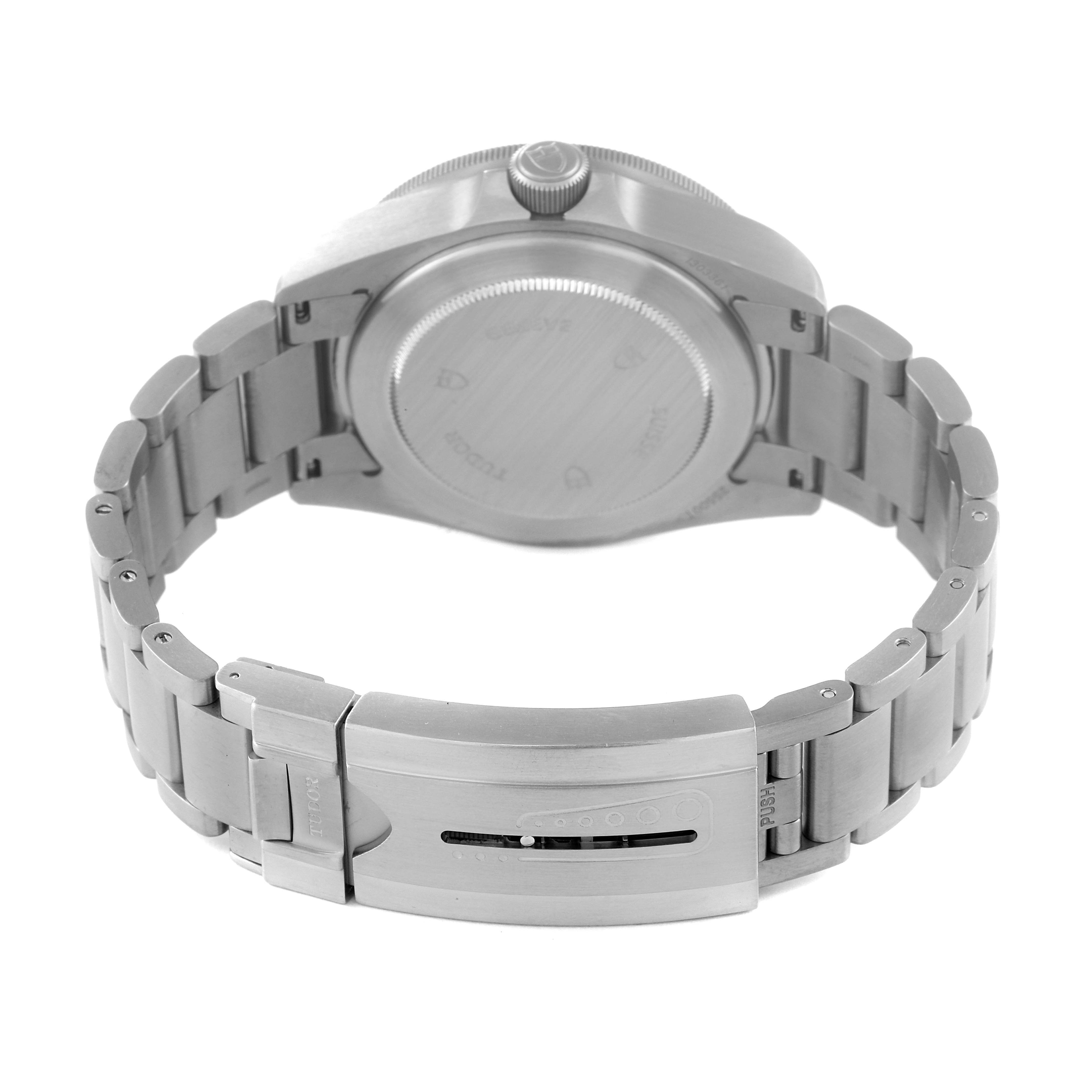 The image shows the back case and bracelet clasp of a Tudor Pelagos 25500TN Men's Platinum Black Dial 25500TN Men's Platinum Black Dial watch, viewed from the rear.