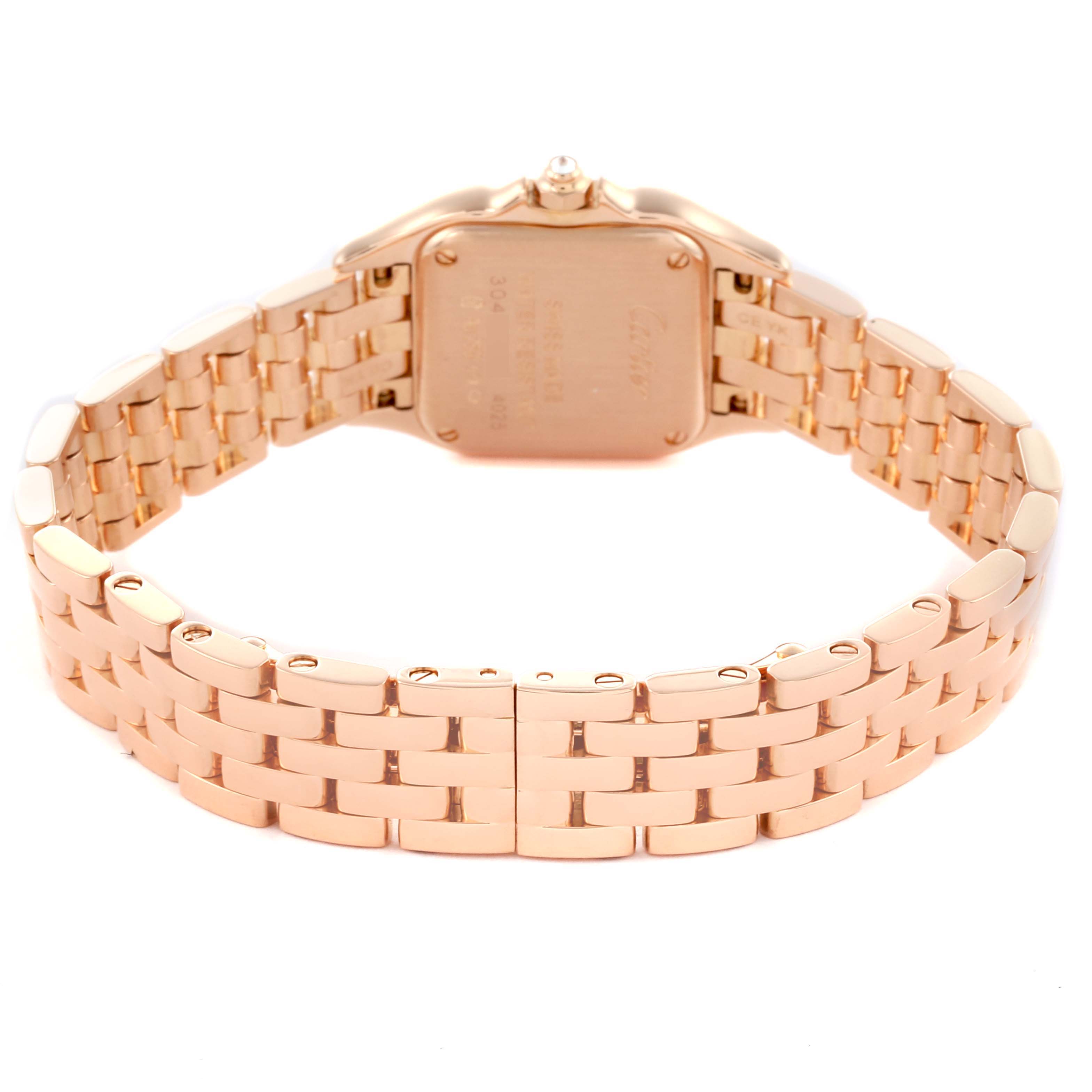 The image shows the back of the Cartier Panthère watch, focusing on the clasp and bracelet.