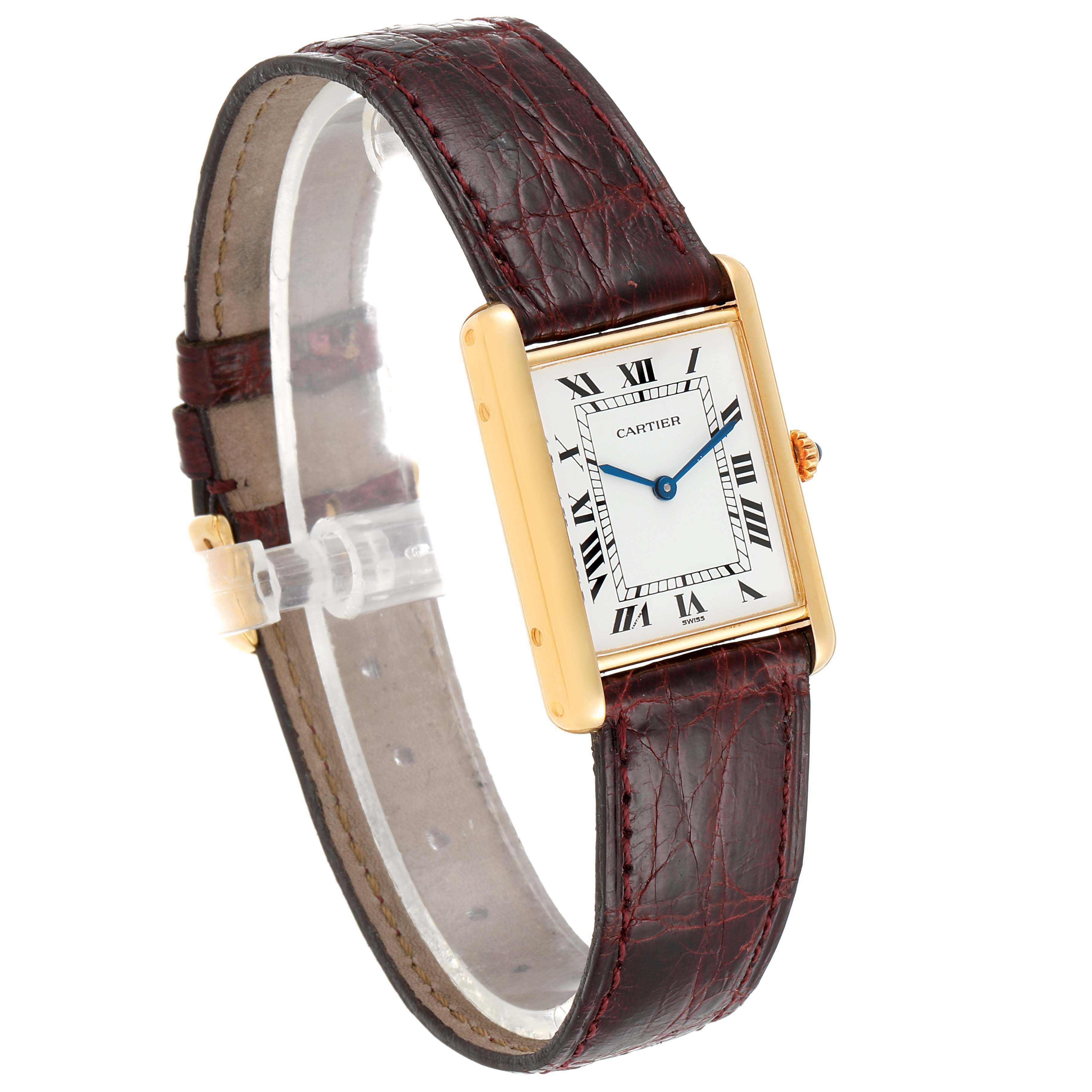 This image shows a Cartier Tank Classic  Women's Yellow Gold White Dial  Women's Yellow Gold White Dial watch at a three-quarter angle.