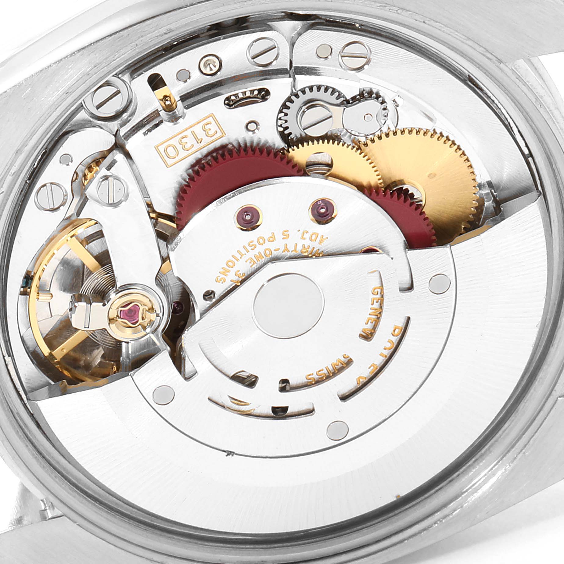 The image shows a close-up of the movement mechanism of a Rolex Air-King 114200 Men's Stainless Steel Silver Dial 114200 Men's Stainless Steel Silver Dial watch.