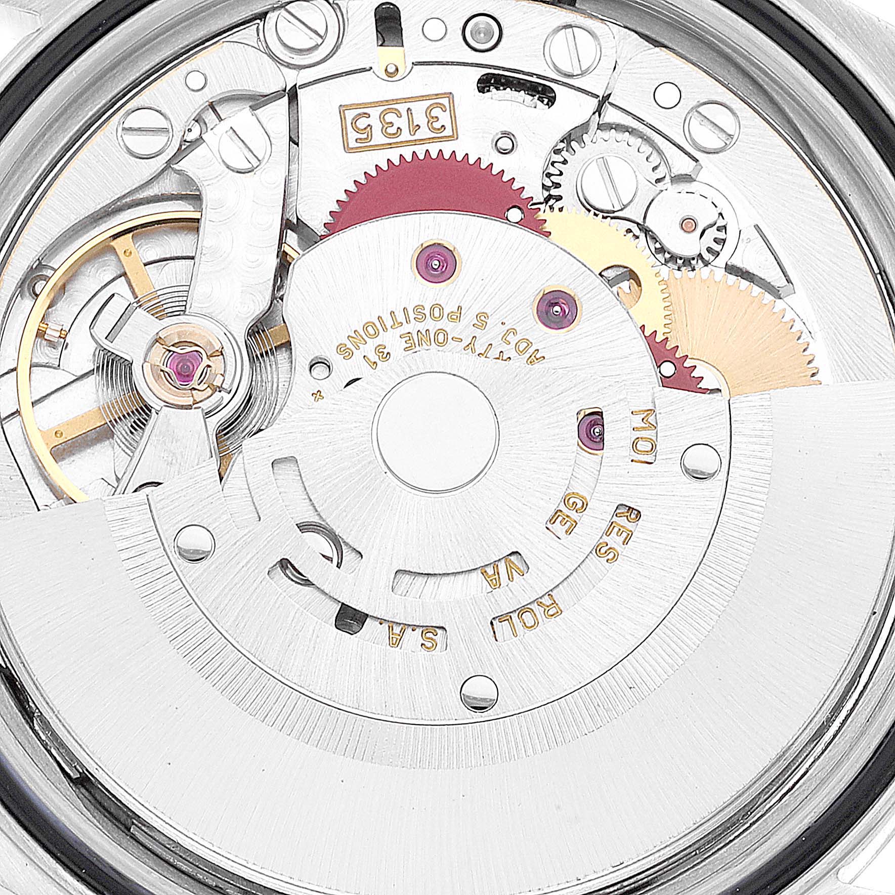 The image shows the internal movement mechanism of a Rolex Datejust 16234 Men's Stainless Steel Silver Dial 16234 Men's Stainless Steel Silver Dial watch, viewed from the back.