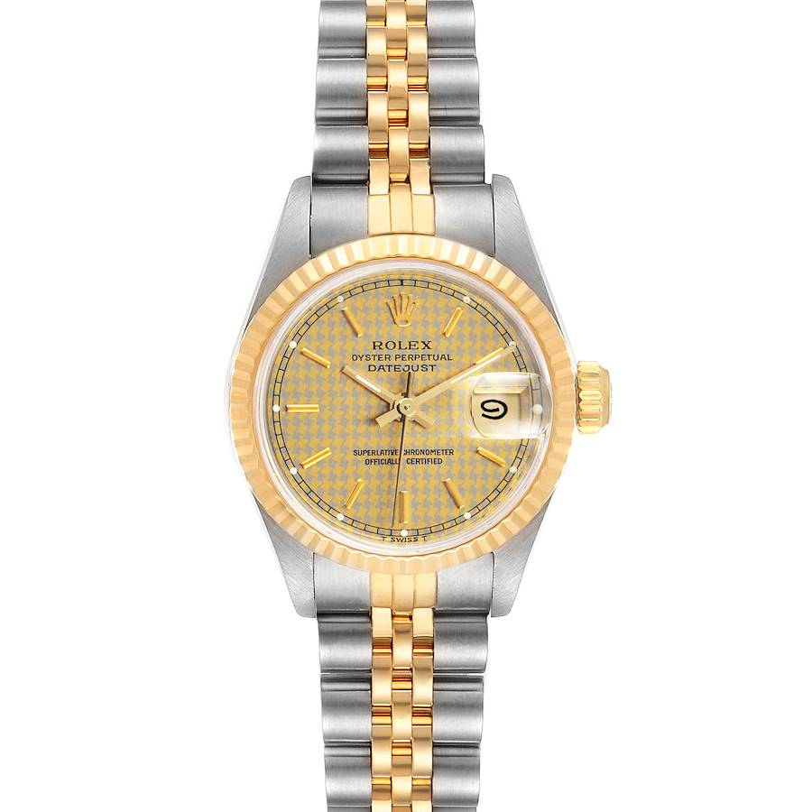 Rolex Datejust Houndstooth Dial Steel Yellow Gold Ladies Watch 69173 SwissWatchExpo