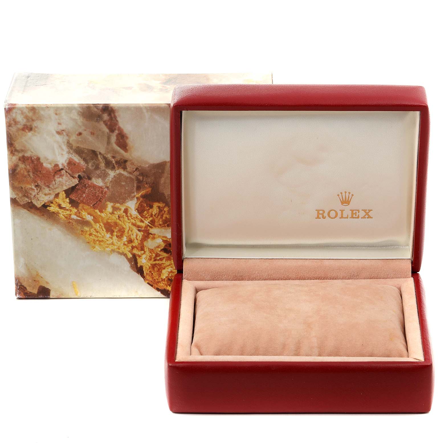 The image shows a Rolex Datejust 69173 Women's Steel and Gold (two tone) Champagne Dial 69173 Women's Steel and Gold (two tone) Champagne Dial watch box and its outer packaging, with the lid of the box open.