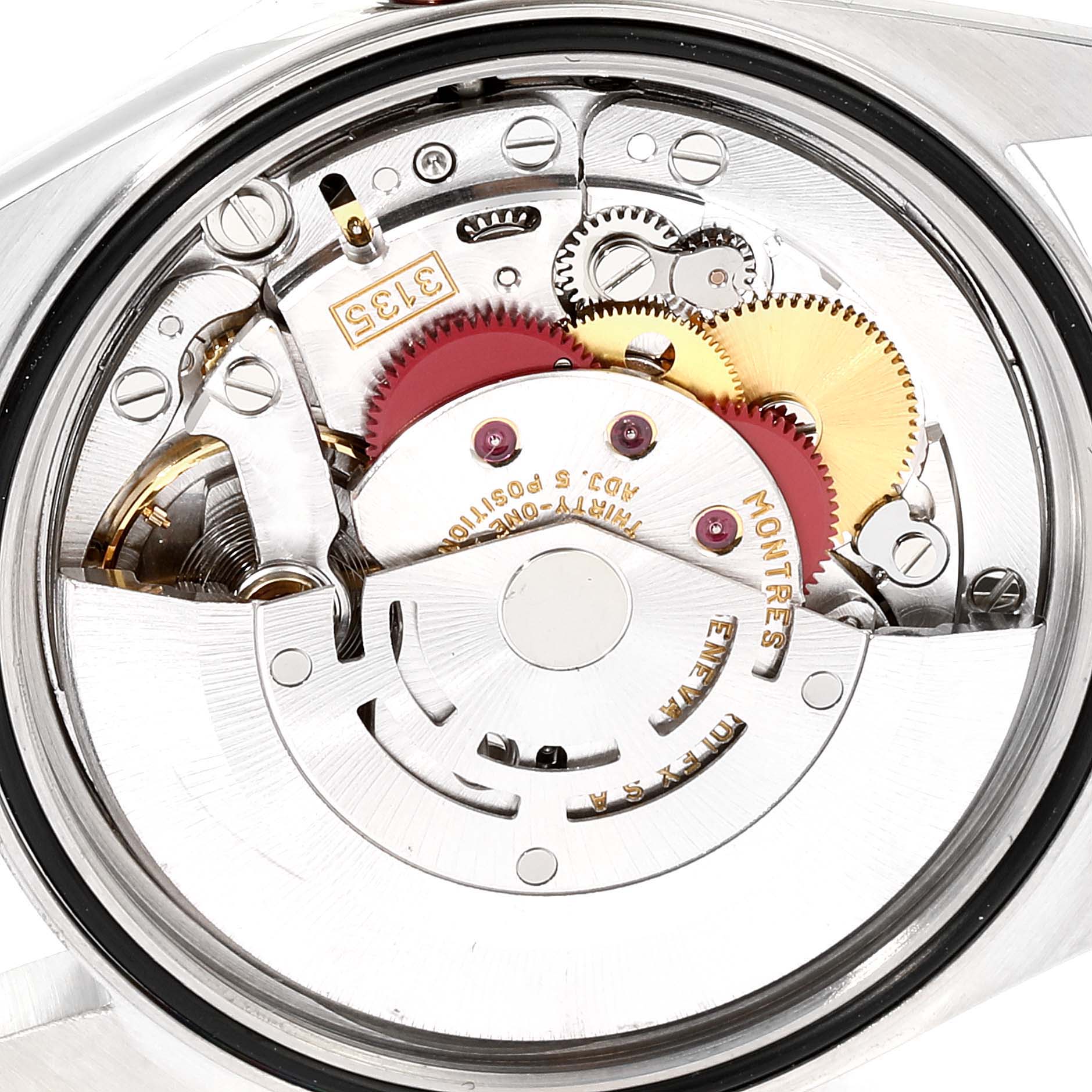 The image shows a close-up of the movement mechanism of a Rolex Datejust 16234 Men's Stainless Steel Silver Dial 16234 Men's Stainless Steel Silver Dial watch.
