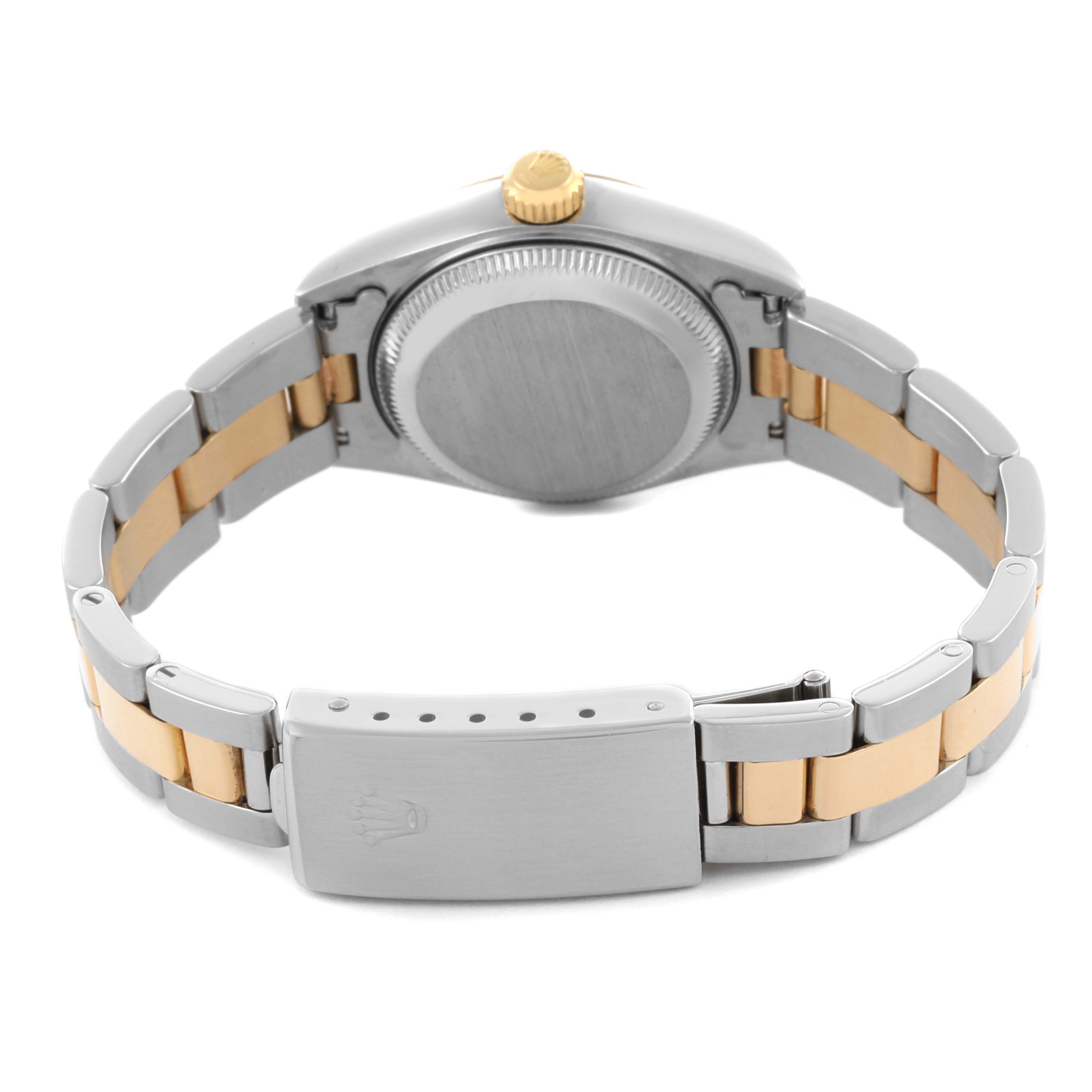 The image shows the back of a Rolex Datejust 79173 Women's Steel and Gold (two tone) Blue Dial 79173 Women's Steel and Gold (two tone) Blue Dial watch, highlighting the bracelet, case back, and clasp.