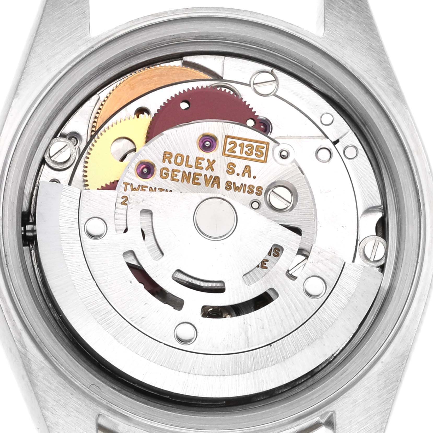 The image shows the movement components of a Rolex Datejust 69173 Women's Steel and Gold (two tone) Champagne Dial 69173 Women's Steel and Gold (two tone) Champagne Dial, viewed from the back, highlighting its intricate mechanism.