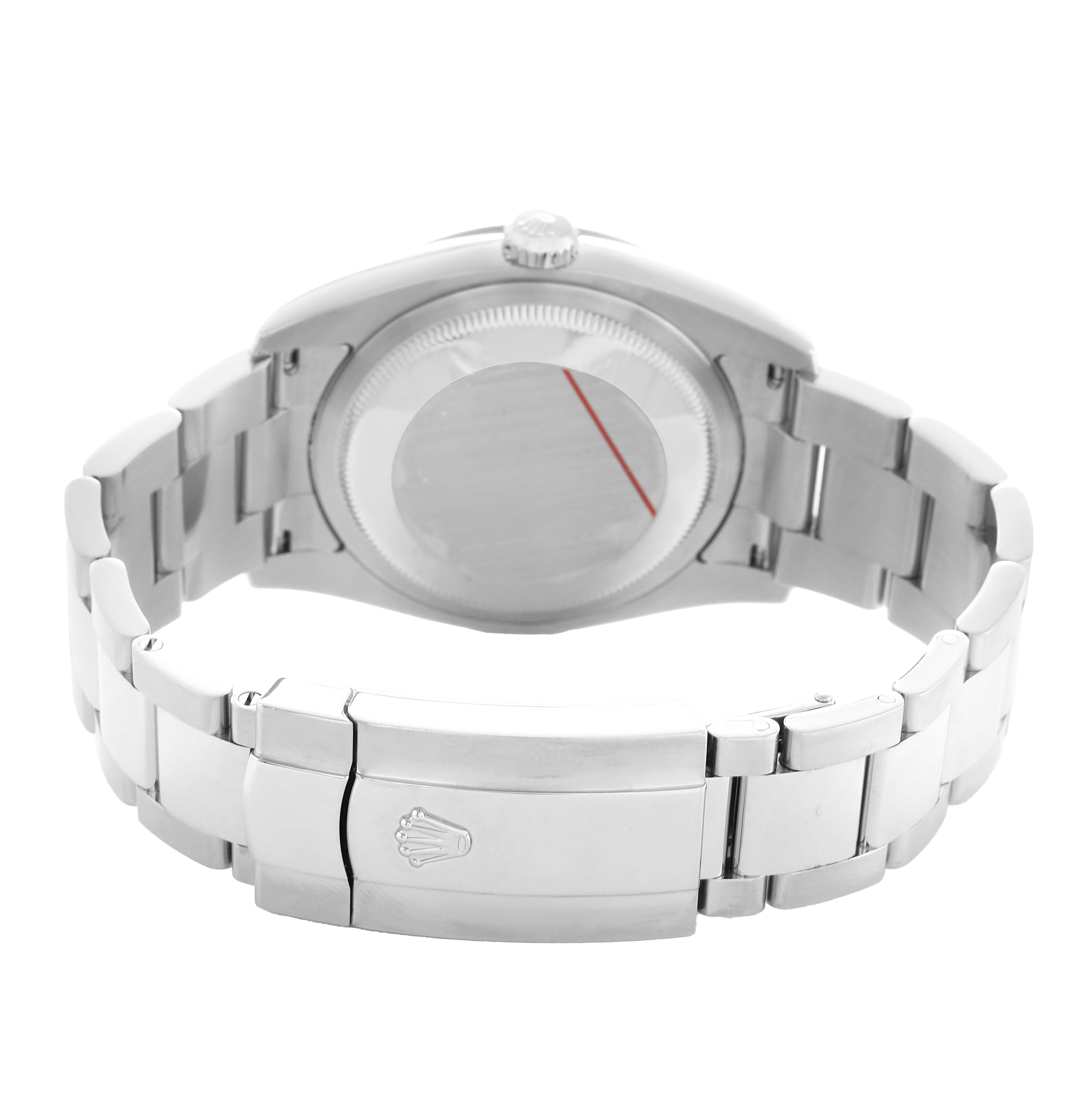 The image shows the back and bracelet of the Rolex Turn-o-Graph 116264 Men's Stainless Steel Blue Dial, including the clasp and crown.