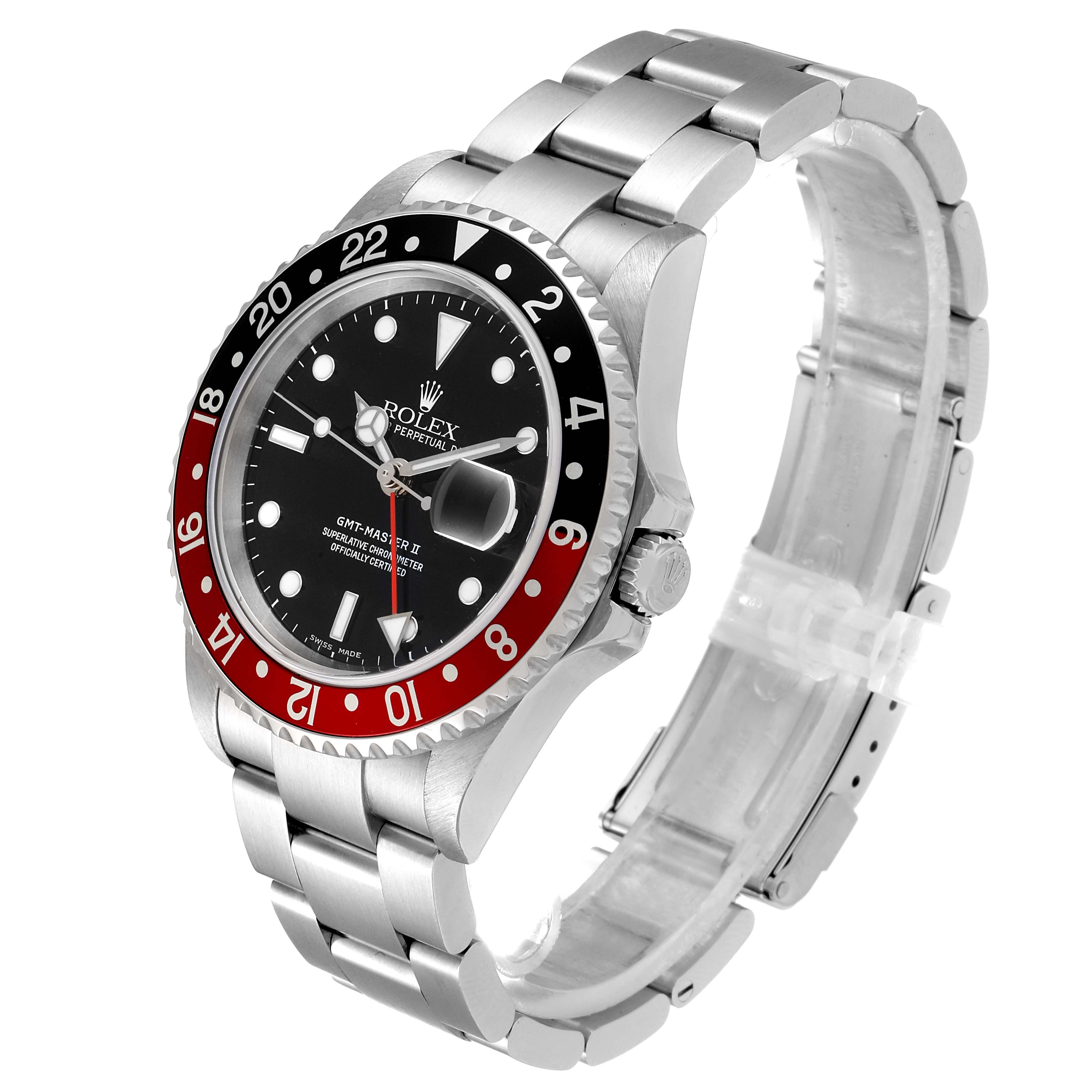 The Rolex GMT-Master 16710 Men's Stainless Steel Black Dial 16710 Men's Stainless Steel Black Dial watch is shown at an angle displaying the face, bezel, and bracelet.
