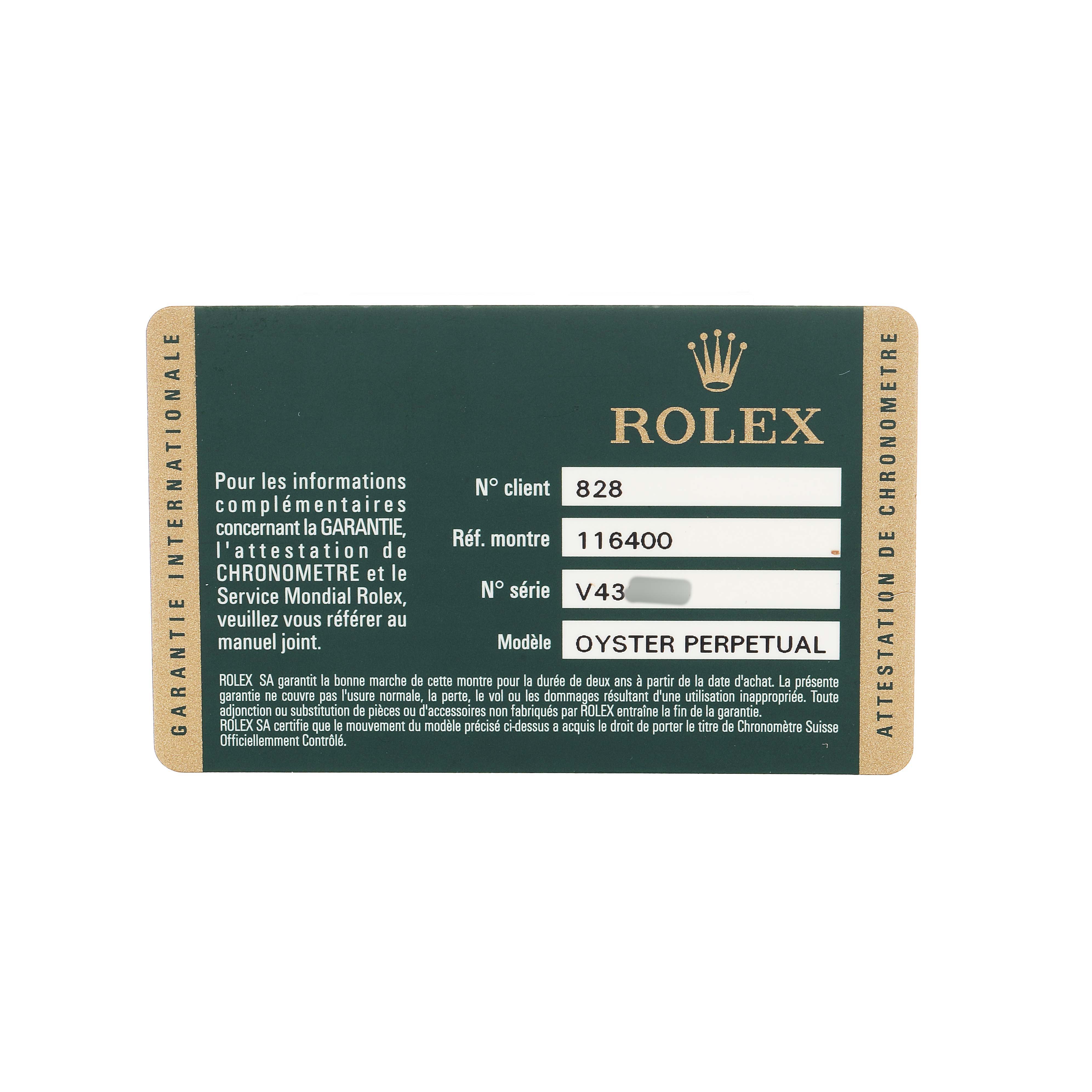 The image shows an official Rolex card for the Milgauss model, displaying warranty and model details.