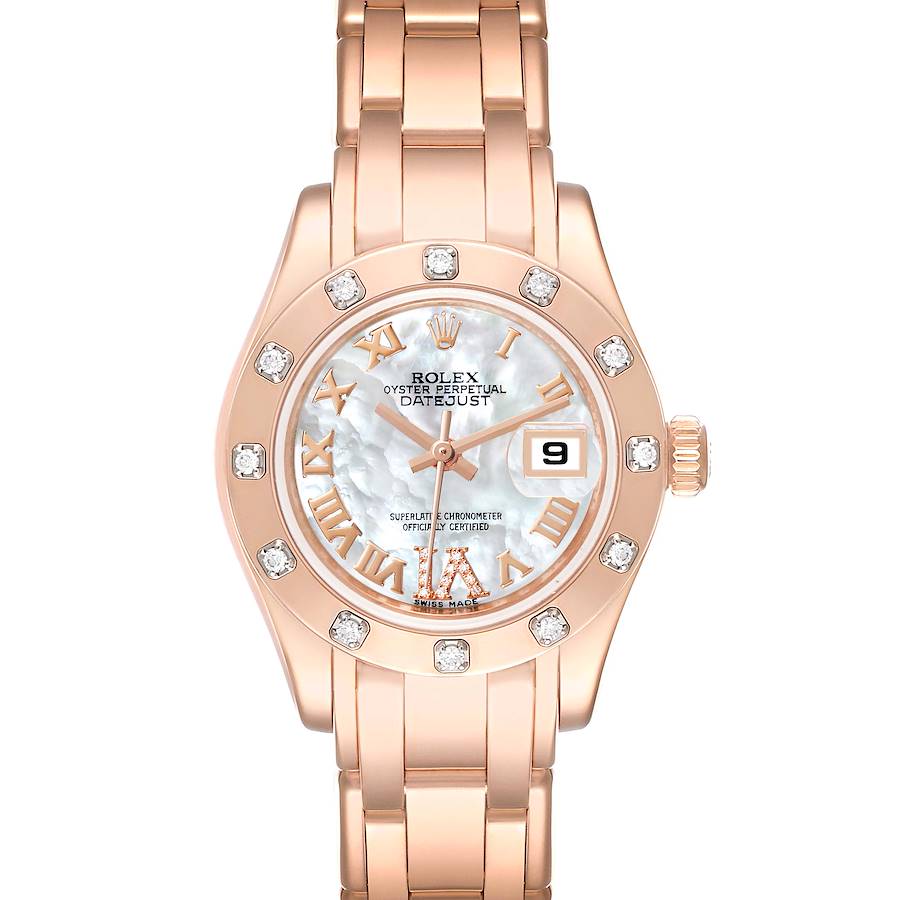 Rolex Pearlmaster Mother of Pearl Dial Rose Gold Diamond Ladies Watch 80315 SwissWatchExpo