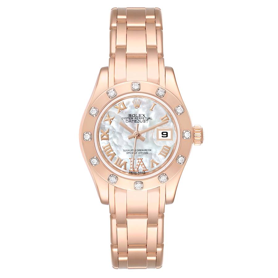 Rolex Pearlmaster Mother of Pearl Dial Rose Gold Diamond Ladies Watch 80315