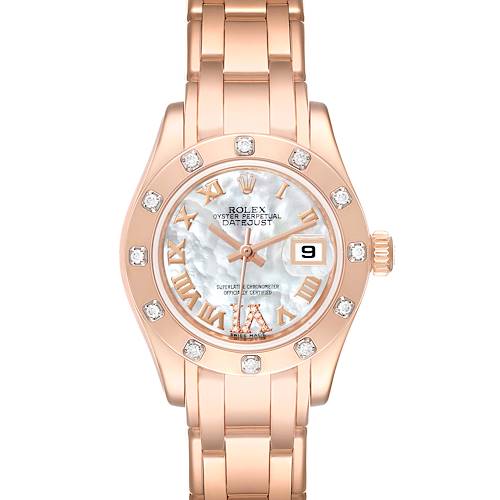 Photo of Rolex Pearlmaster Mother of Pearl Dial Rose Gold Diamond Ladies Watch 80315