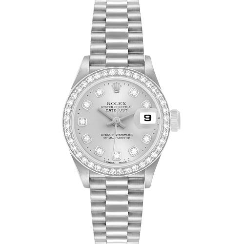 Photo of Rolex President Datejust Platinum Diamond Silver Dial Ladies Watch 69136