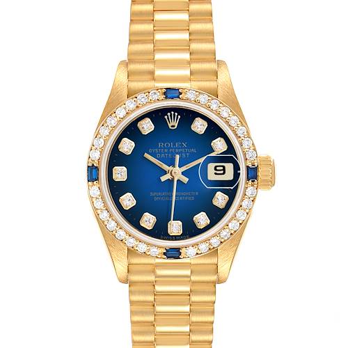 Photo of Rolex President Datejust Yellow Gold Diamond Sapphire Ladies Watch 69088