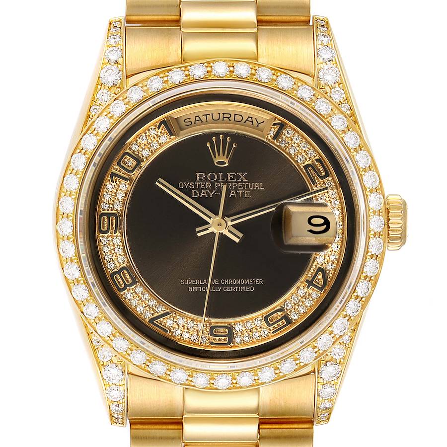 Rolex President Day-Date Yellow Gold Myriad Diamond Mens Watch 18388 2 LINKS ADDED  SwissWatchExpo