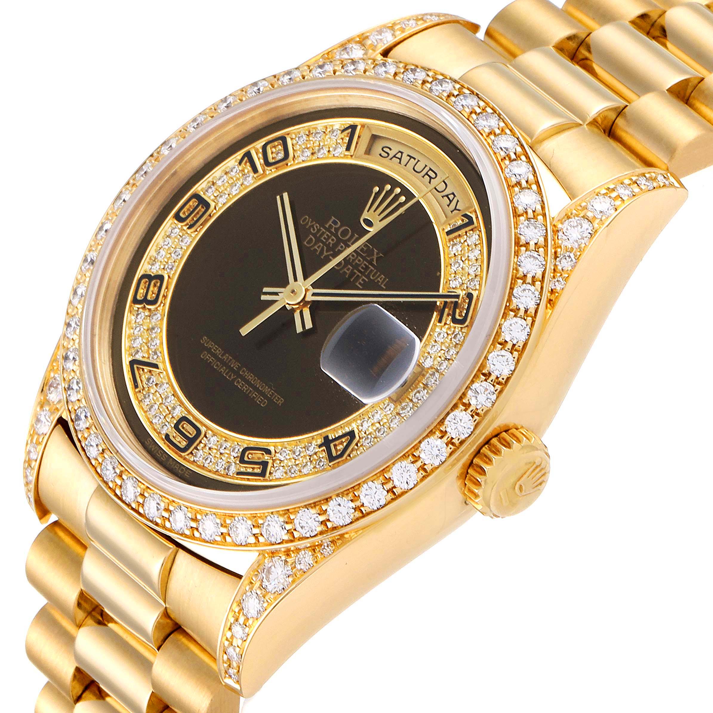 Rolex President Day-Date Yellow Gold Myriad Diamond Mens Watch 18388 2 ...