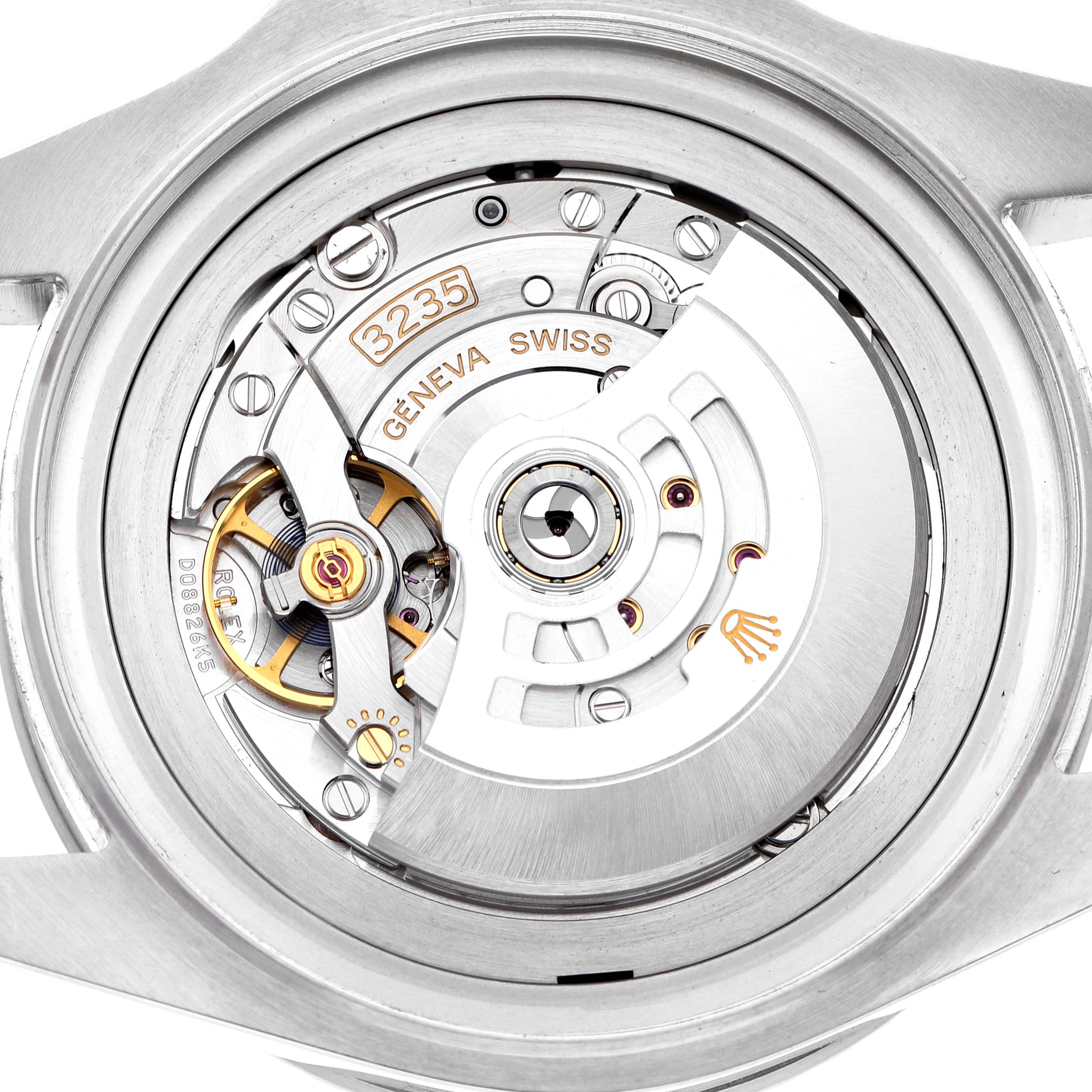 The image shows the movement mechanism of a Rolex Sea-Dweller 126660 Men's Stainless Steel Black Dial, viewed from the back with intricate components visible.