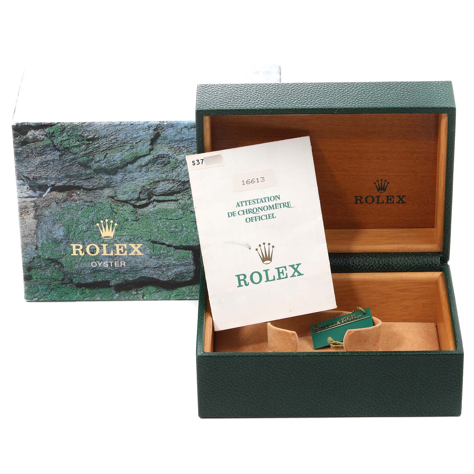 The image shows the box and Best Quality
ity papers for a Rolex Submariner 16613 Men
s Steel and Gold (two tone) Blue Dial 16613 Men
s Steel and Gold (two tone) Blue Dial.