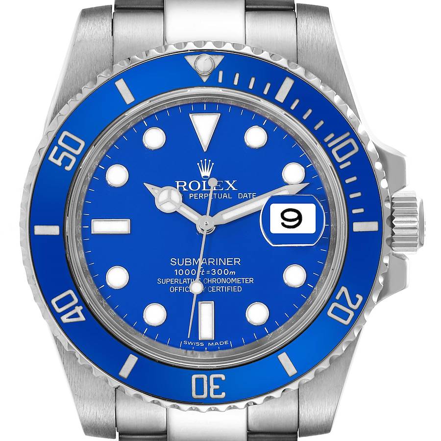 Rolex Submariner White Gold Smurf Blue Dial Ceramic Bezel Mens Watch 116619 SwissWatchExpo