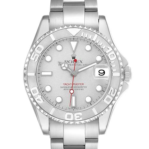 Photo of Rolex Yachtmaster 35 Midsize Steel Platinum Dial Bezel Mens Watch 168622