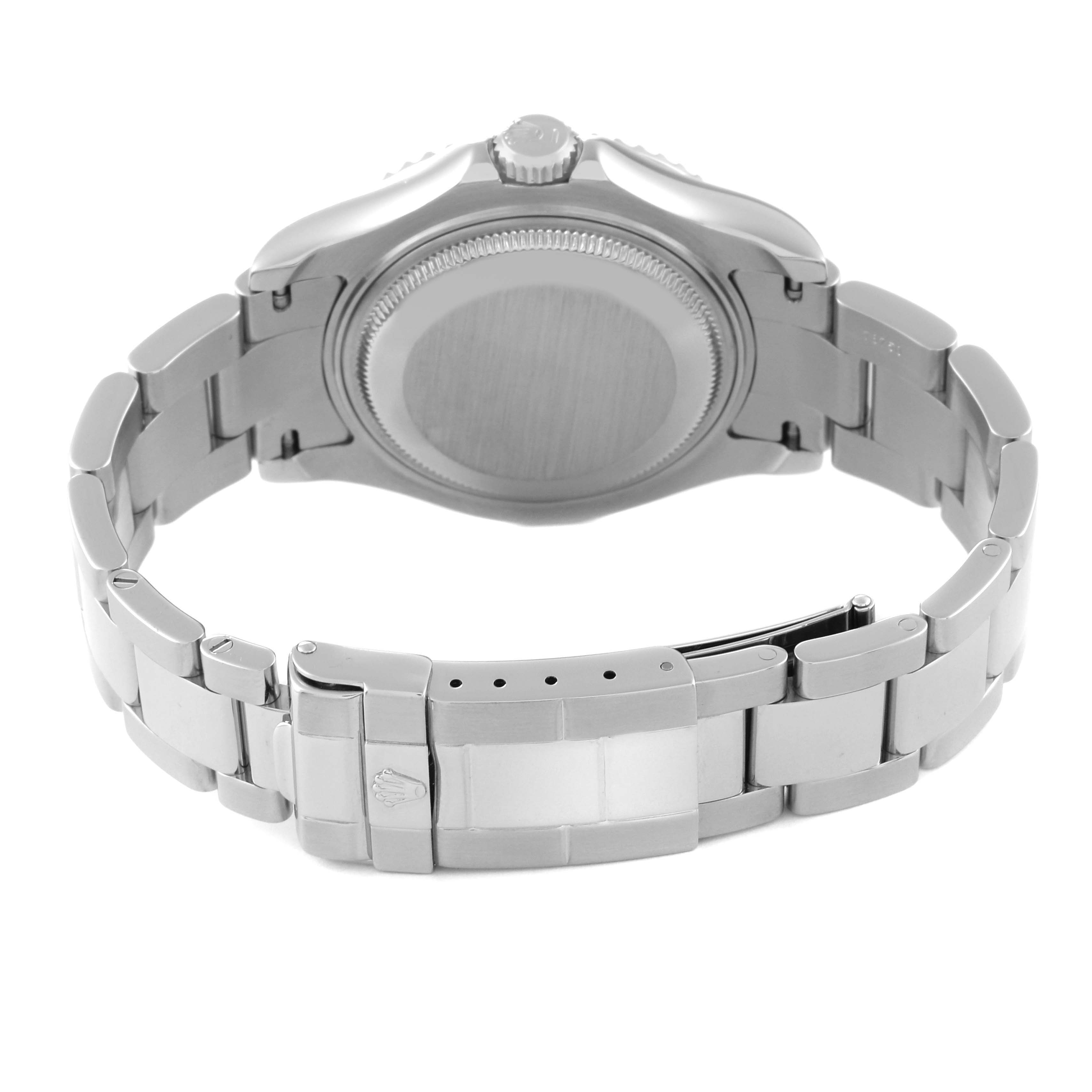 This image shows the back view and bracelet of a Rolex Yacht-Master 168622 Men's Stainless Steel Silver Dial 168622 Men's Stainless Steel Silver Dial watch, focusing on the clasp and case back.