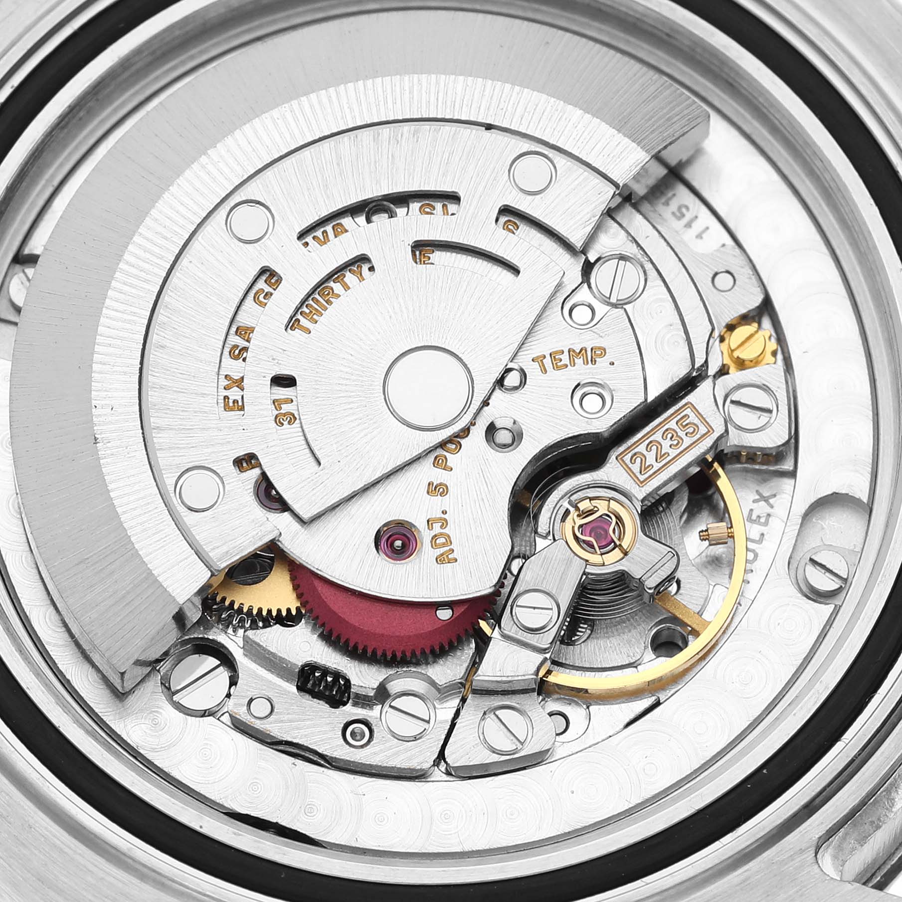 This image shows a close-up view of the movement mechanism of a Rolex Yacht-Master 168622 Men's Stainless Steel Silver Dial 168622 Men's Stainless Steel Silver Dial watch.