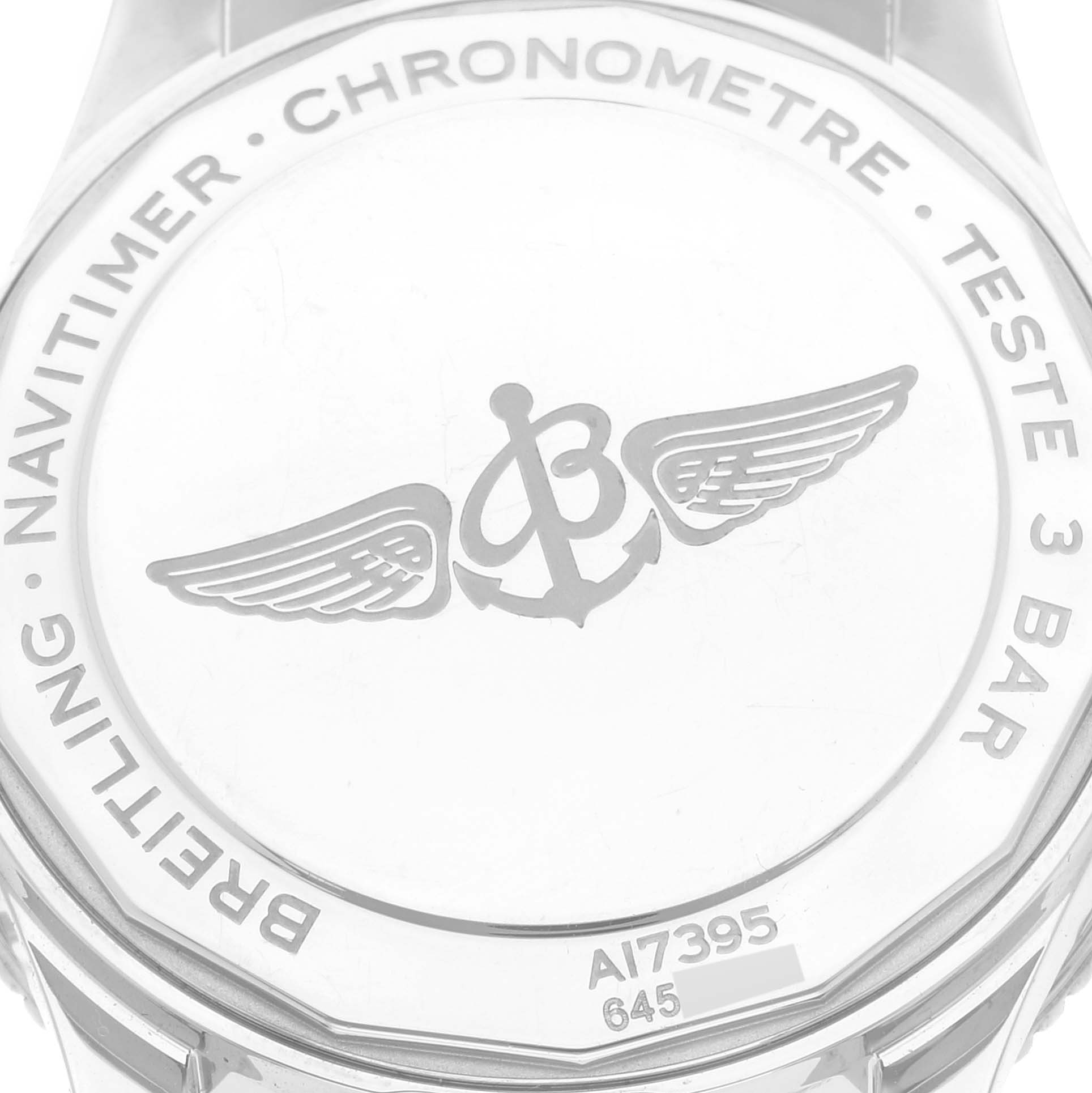 The image shows the back case of a Breitling A17395 Women's Stainless Steel Silver Dial A17395 Women's Stainless Steel Silver Dial Navitimer Automatic 35 Silver Dial Steel Ladies Watch A17395 model.