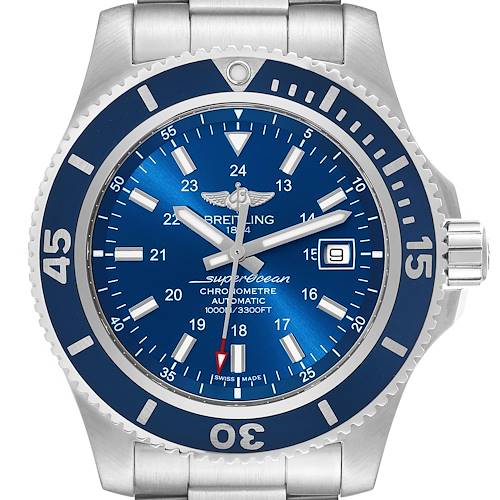 Photo of Breitling Superocean II 44 Blue Dial Steel Mens Watch A17392 Box Card