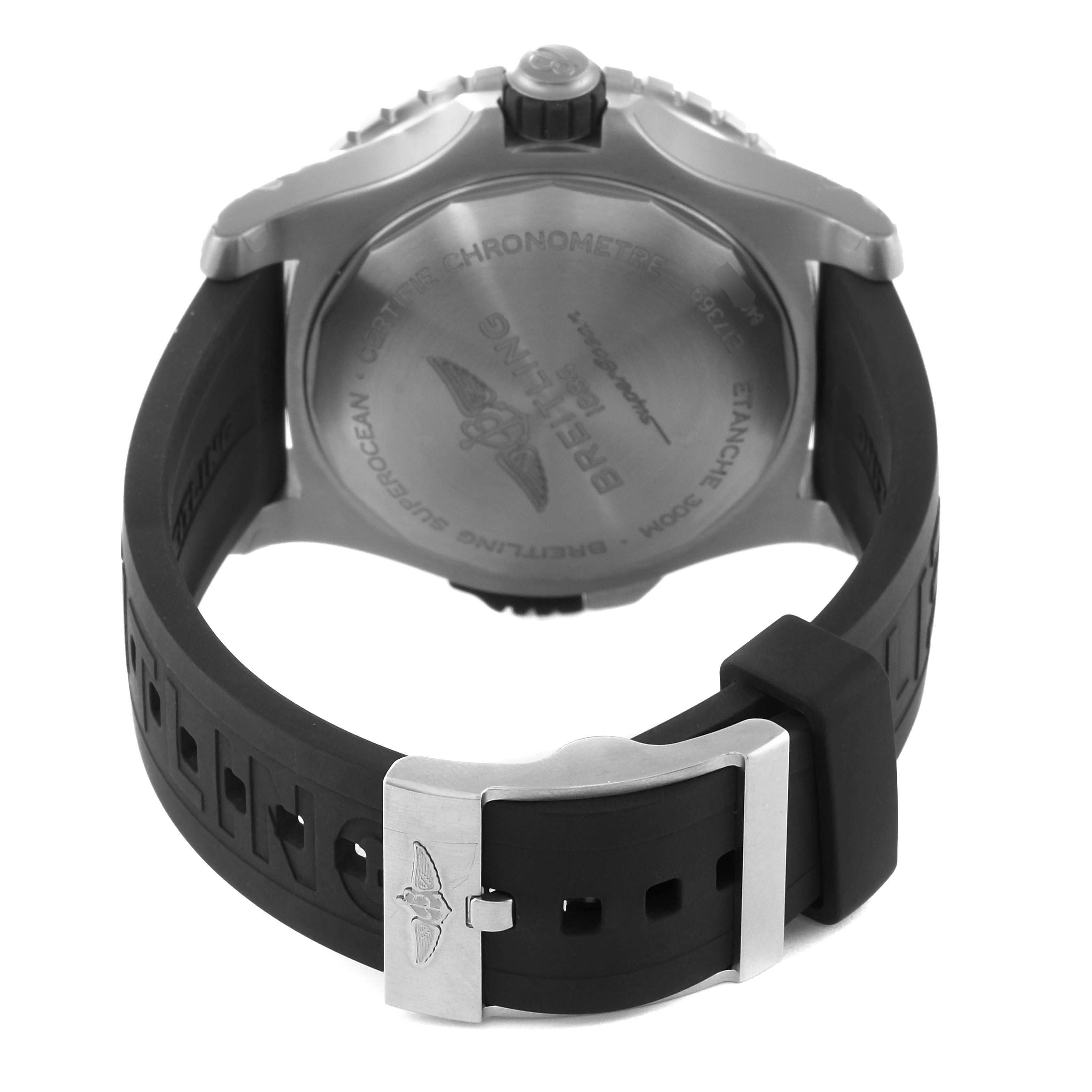 The image shows the back and strap of a Breitling Superocean E17369241I1S1 Men
s Titanium Yellow Dial E17369241I1S1 Men
s Titanium Yellow Dial watch, highlighting the case back and buckle.