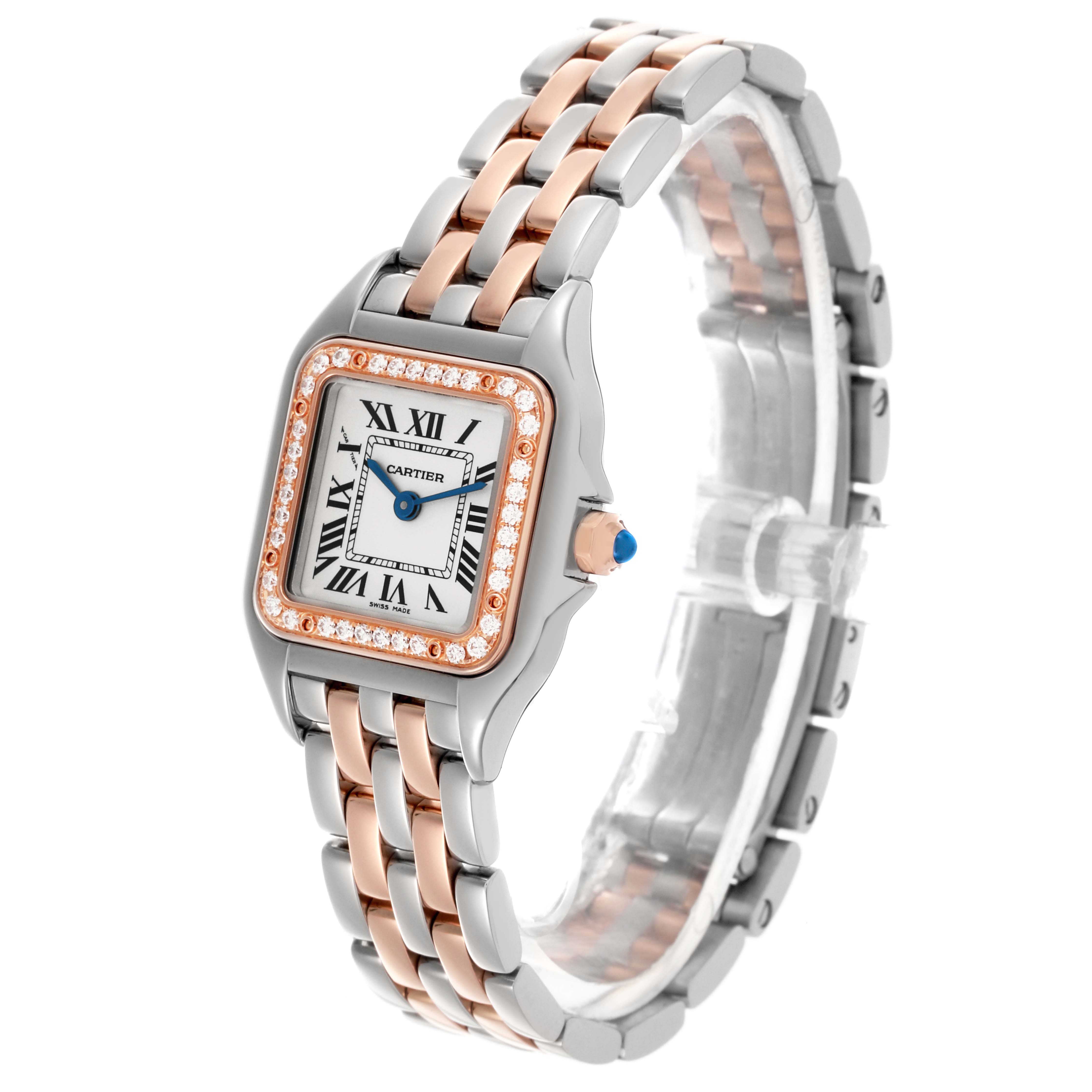 The Cartier Panthere W3PN0006 Women's Steel and Gold (two tone) Silver Dial W3PN0006 Women's Steel and Gold (two tone) Silver Dial watch is shown at a three-quarter angle, displaying the face, bezel, and bracelet.