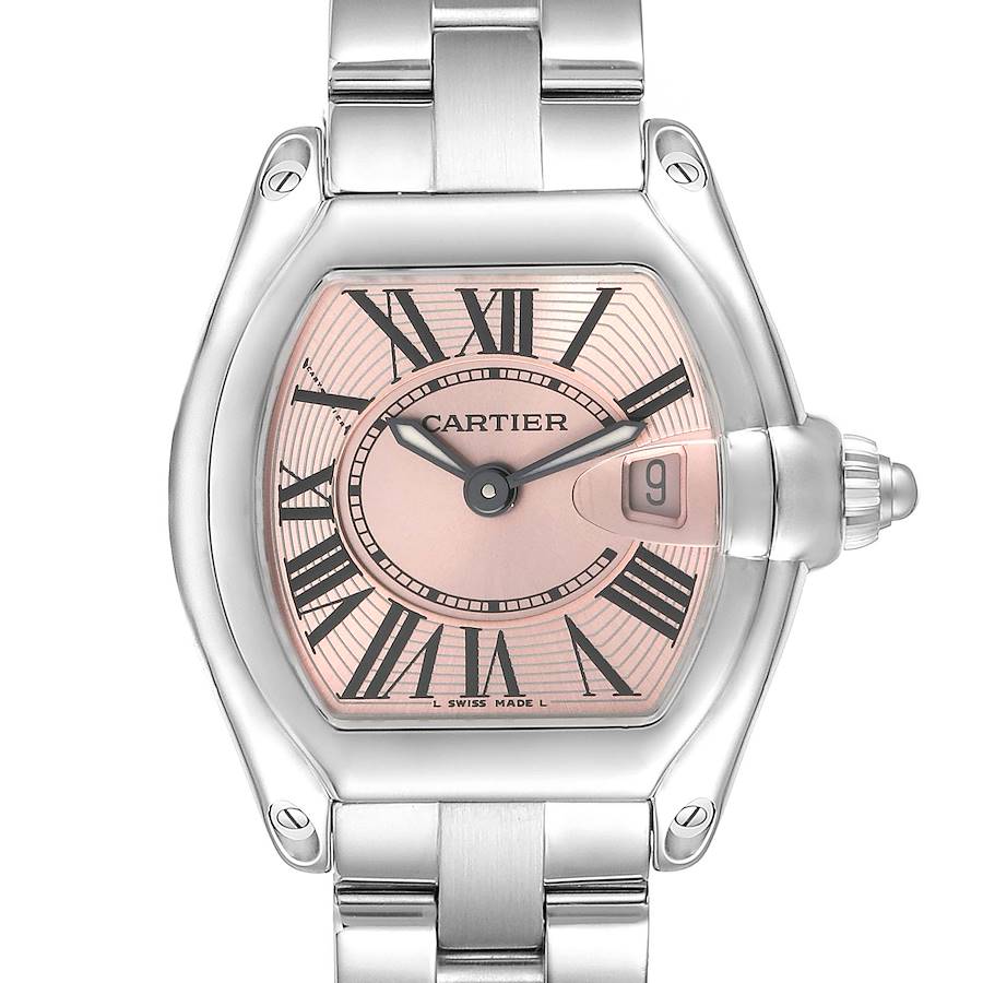 Cartier Roadster Small Pink Dial Steel Ladies Watch W62017V3 Papers SwissWatchExpo