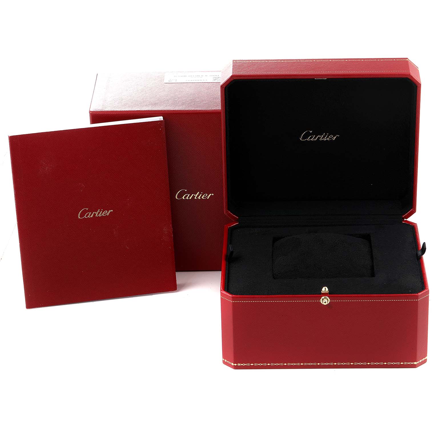 The image shows the box and booklet for the Cartier Tank Francaise WE110004 Women's Steel and Gold (two tone) Silver Dial WE110004 Women's Steel and Gold (two tone) Silver Dial model watch.