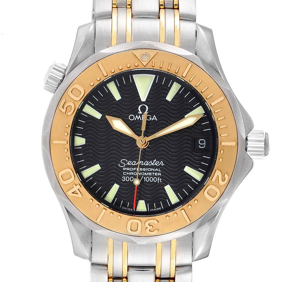 Omega Seamaster 36 Midsize Yellow Gold Steel Watch 2453.50.00 Box Card SwissWatchExpo