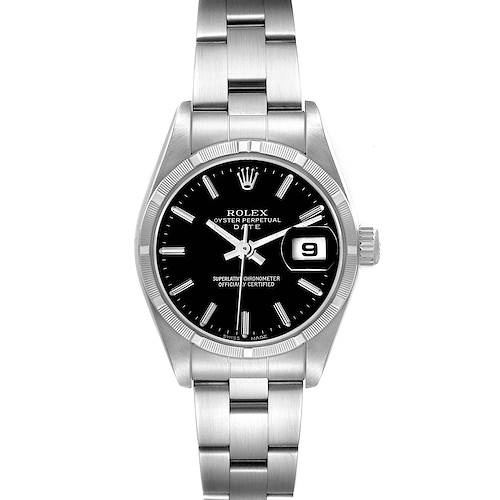Photo of Rolex Date 26mm Stainless Steel Black Baton Dial Ladies Watch 79190
