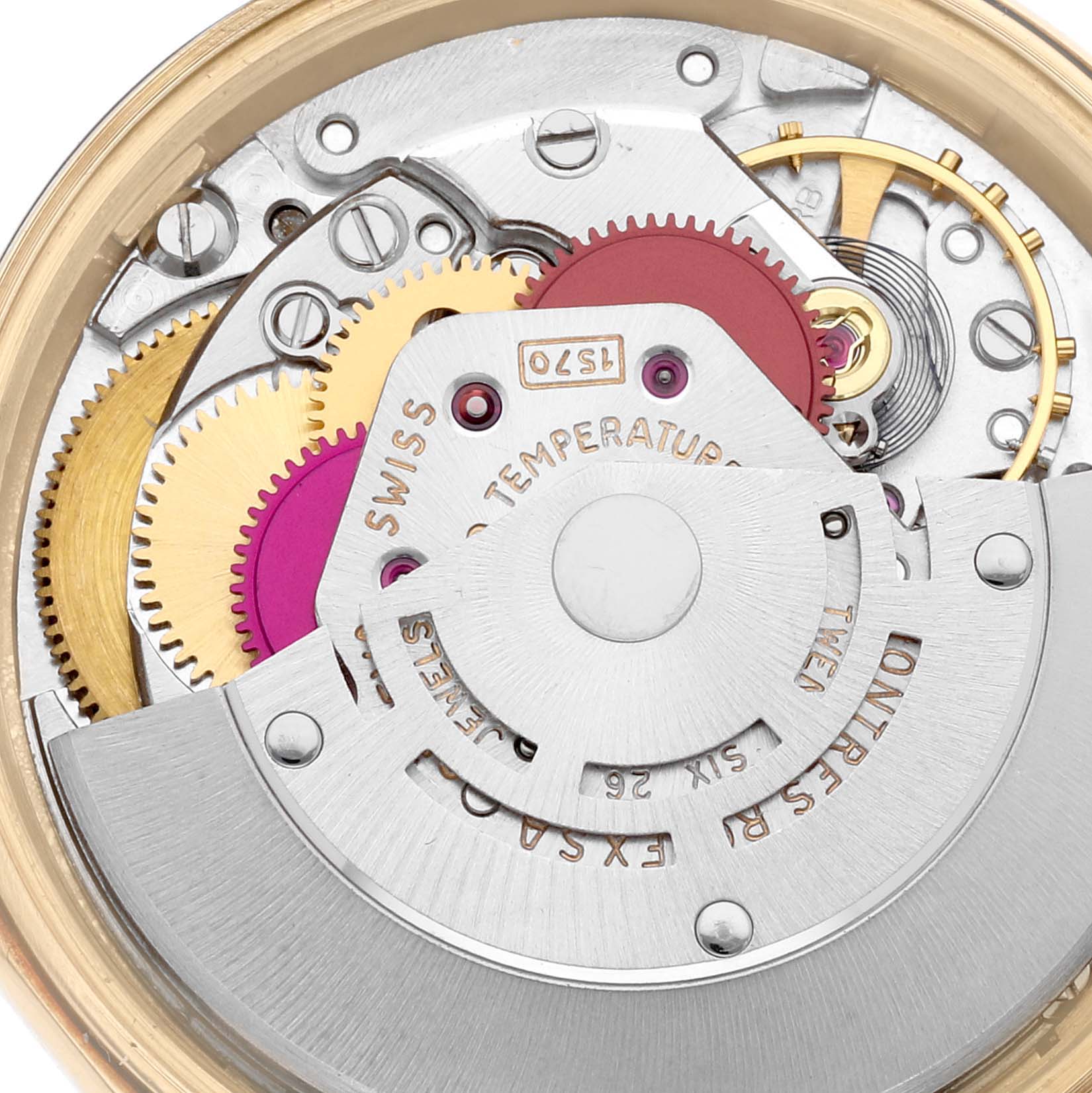 The image shows the intricate internal mechanism of a Vintage Collection Rolex watch, highlighting gears and Swiss movement components.