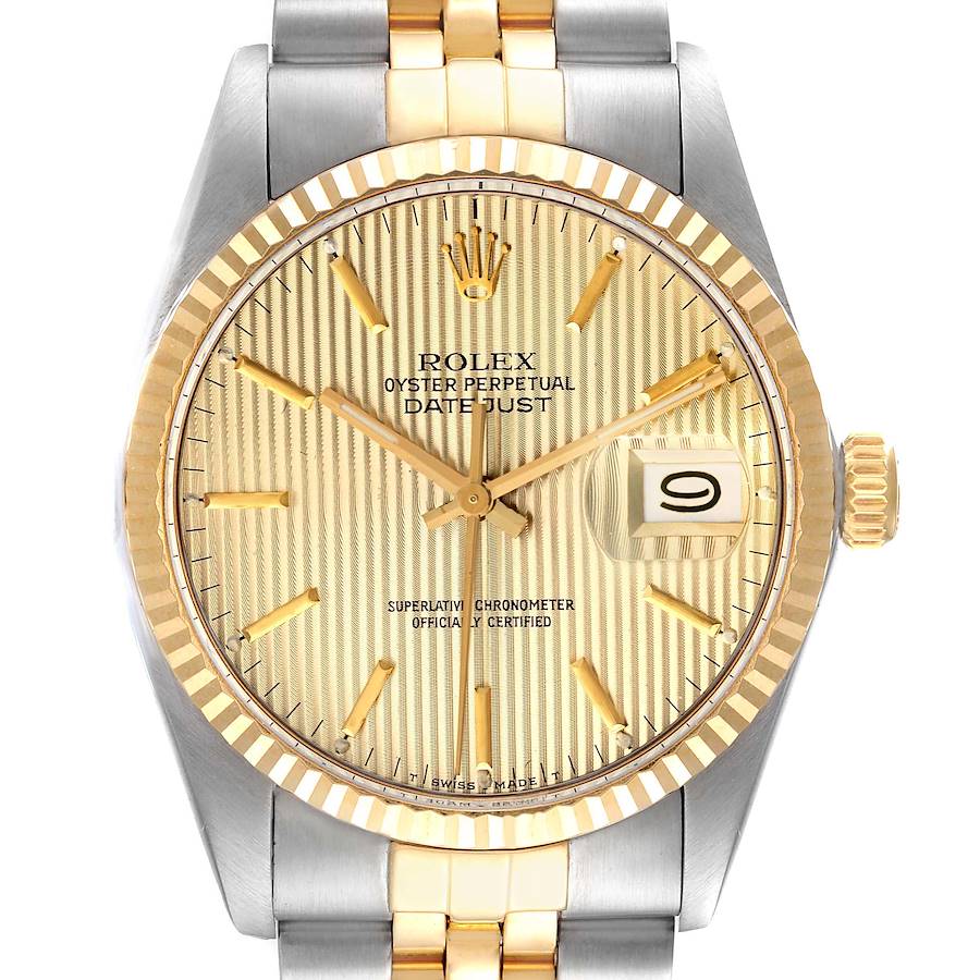 Rolex Datejust 36 Steel Yellow Gold Tapestry Dial Vintage Mens Watch 16013 SwissWatchExpo