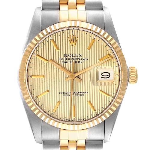 Photo of Rolex Datejust 36 Steel Yellow Gold Tapestry Dial Vintage Mens Watch 16013