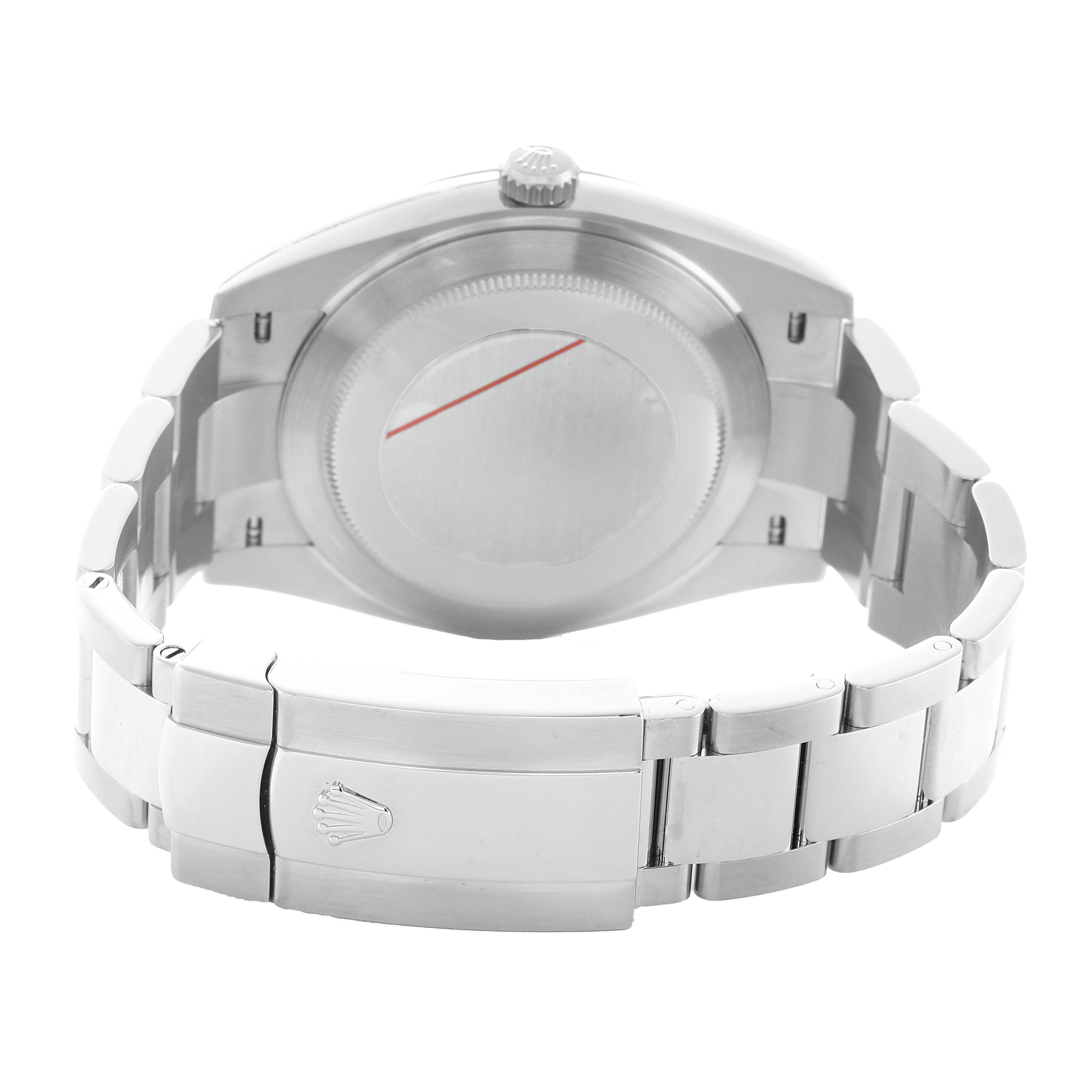 The image shows the back and bracelet of a Rolex Datejust 41 126334 Men's Stainless Steel White Dial, focusing on the clasp and case back.