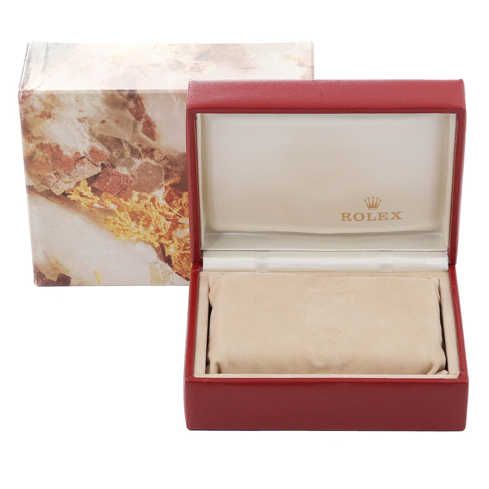 The image shows a Rolex Datejust 69173 Women's Steel and Gold (two tone) Champagne Dial 69173 Women's Steel and Gold (two tone) Champagne Dial watch box and outer packaging, viewed from the front.