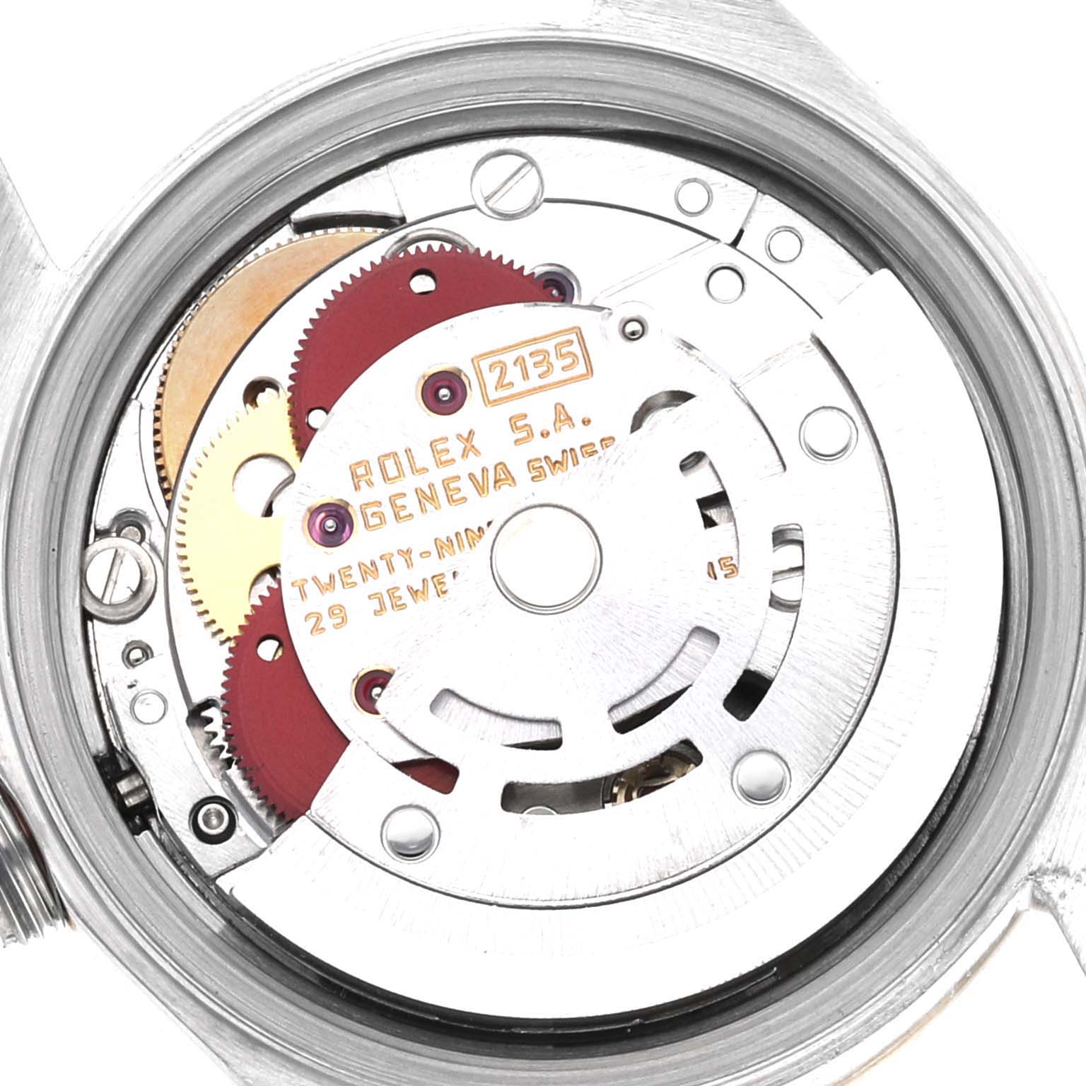 This image shows the internal mechanism of a Rolex Datejust 69173 Women's Steel and Gold (two tone) Champagne Dial 69173 Women's Steel and Gold (two tone) Champagne Dial watch, focusing on the gears and movement components.