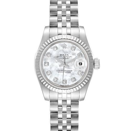 Photo of Rolex Datejust Steel White Gold Mother of Pearl Diamond Ladies Watch 179174 Box Card
