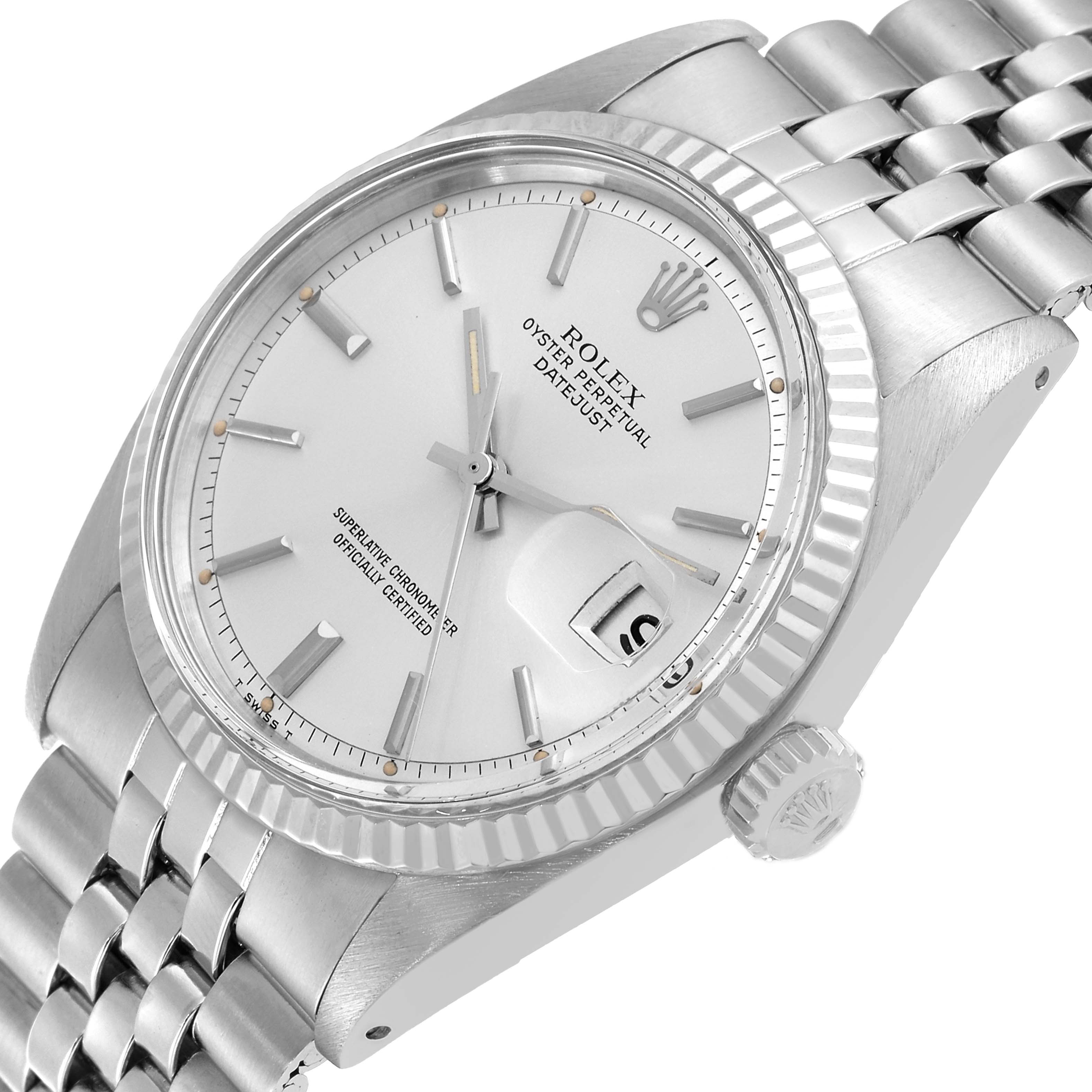 The image shows a Rolex Vintage Collection 1601 Men's Stainless Steel Silver Dial 1601 Men's Stainless Steel Silver Dial model watch at a slight angle, highlighting its dial, crown, and bracelet.