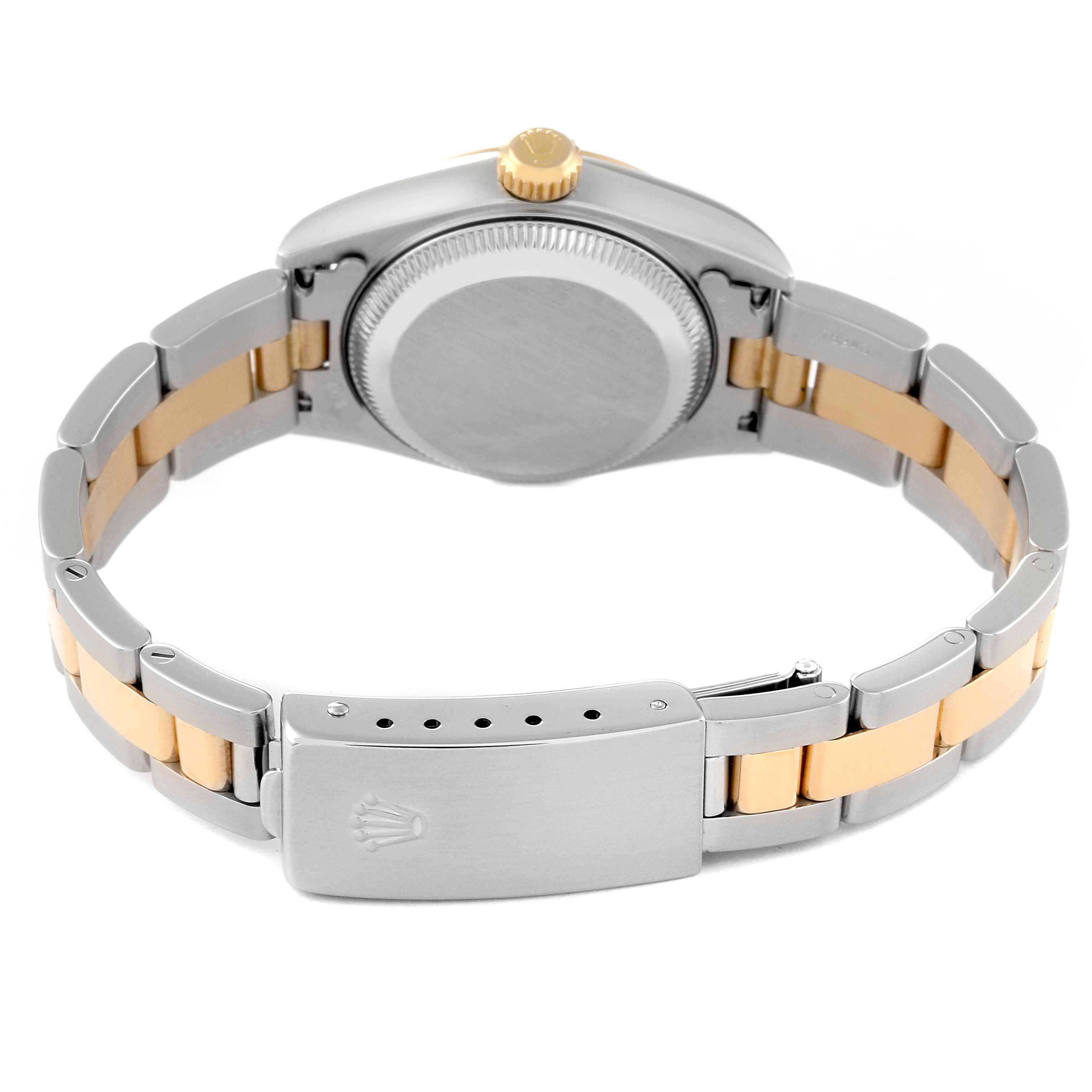 The image shows the back view of a Rolex Datejust 79163 Women's Steel and Gold (two tone) Champagne Dial 79163 Women's Steel and Gold (two tone) Champagne Dial watch, highlighting the bracelet, case back, and clasp.