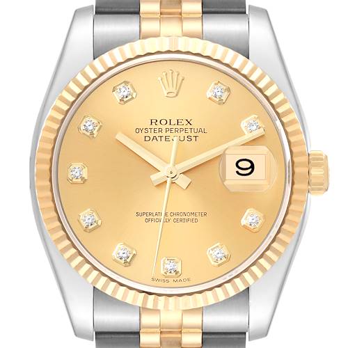 Photo of Rolex Datejust Steel Yellow Gold Champagne Diamond Dial Mens Watch 116233