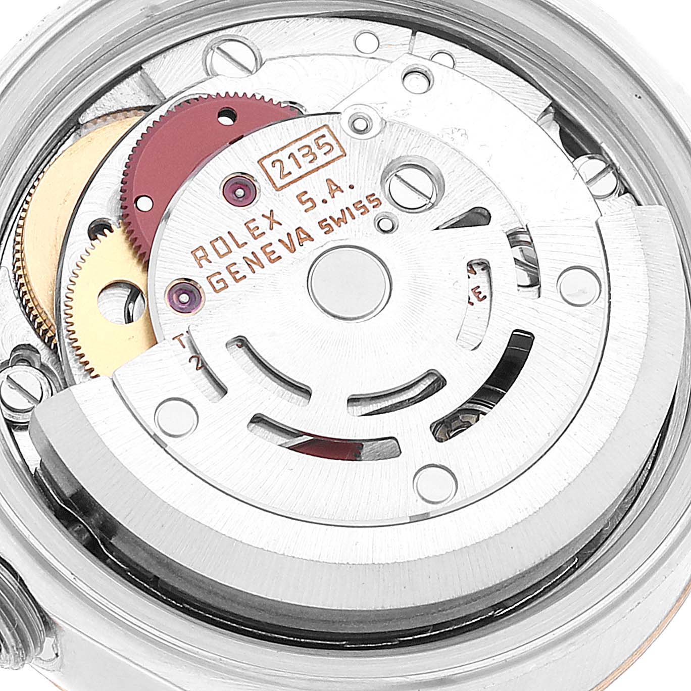 This image shows the inner mechanical movement of the Rolex Datejust 69173 Women's Steel and Gold (two tone) White Dial 69173 Women's Steel and Gold (two tone) White Dial watch model, viewed from the back.
