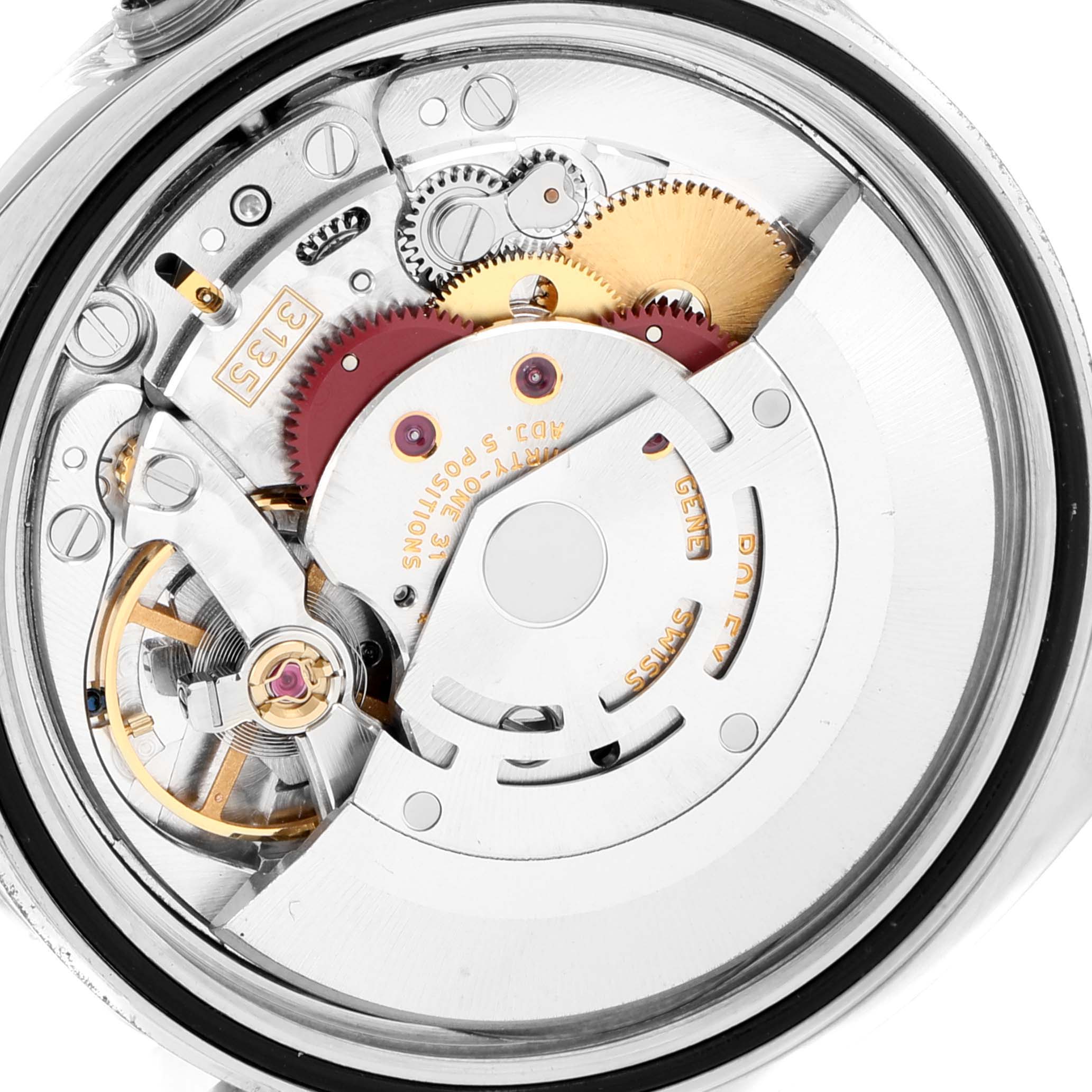The image shows a close-up of the internal mechanical movement of the Rolex Turn-o-Graph 116264 Men
s Stainless Steel Black Dial 116264 Men
s Stainless Steel Black Dial watch.