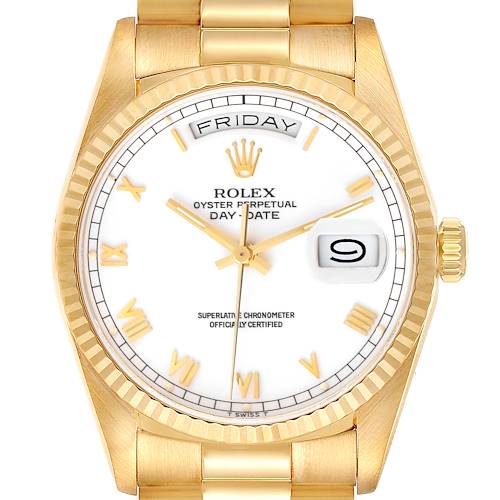 Photo of Rolex President Day-Date 18k Yellow Gold White Roman Dial Mens Watch 18238