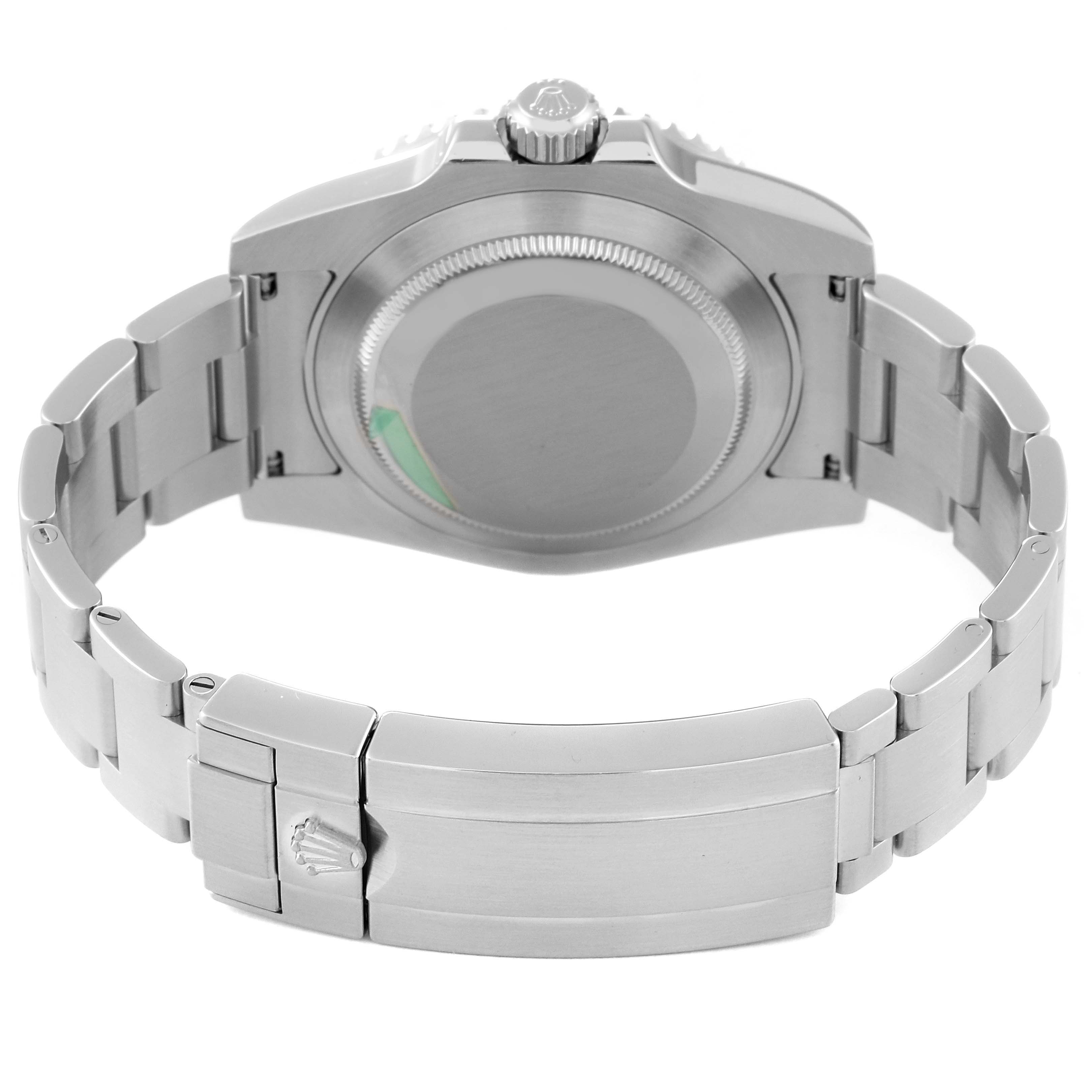 The image shows the back case, crown, and clasp of a Rolex Submariner 116610LV Men's Stainless Steel Green Dial 116610LV Men's Stainless Steel Green Dial watch from a rear angle.