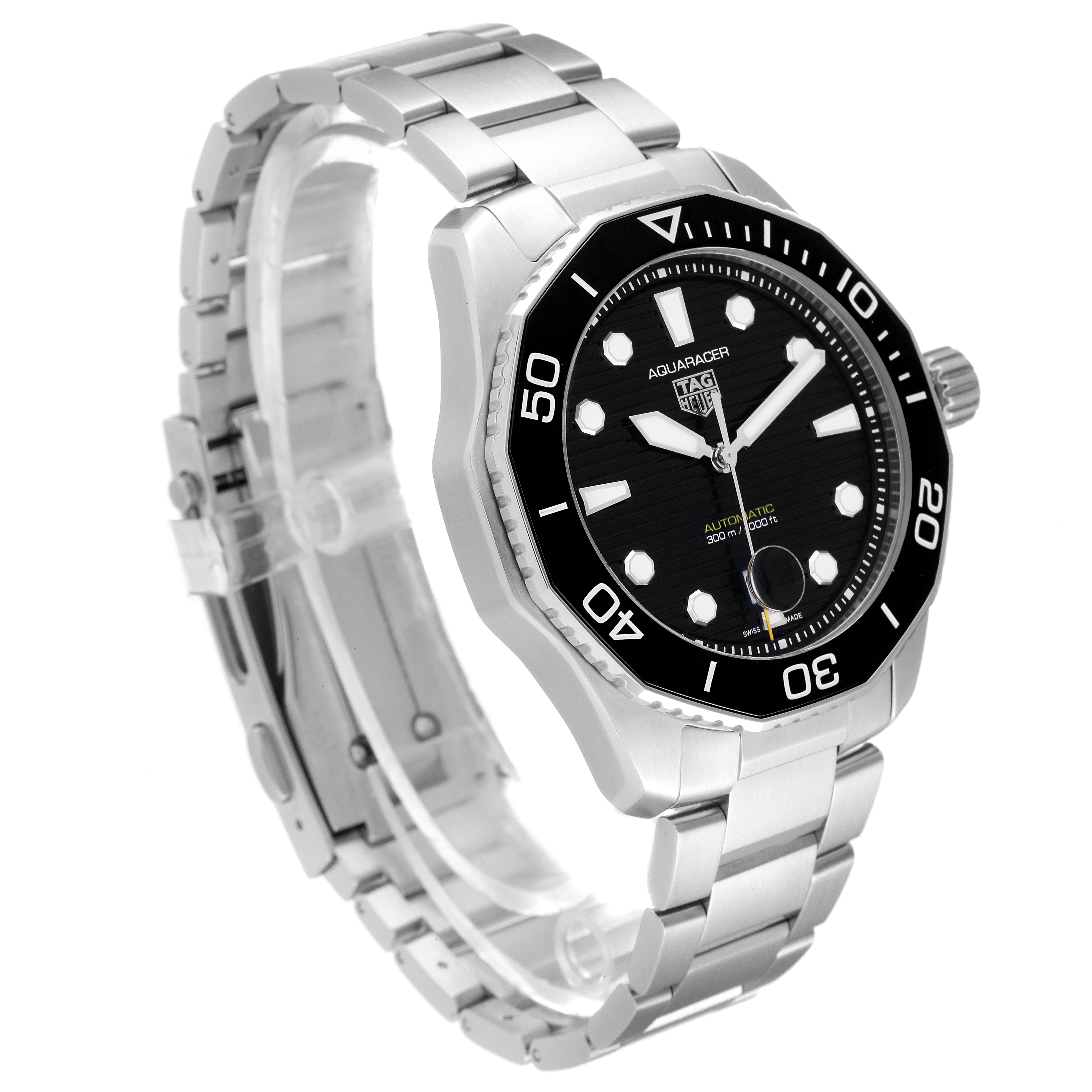 The image shows a Tag Heuer Aquaracer WBP201A.BA0632 Men's Stainless Steel Black Dial WBP201A.BA0632 Men's Stainless Steel Black Dial watch at a three-quarter angle, highlighting the face, bezel, and stainless steel bracelet.